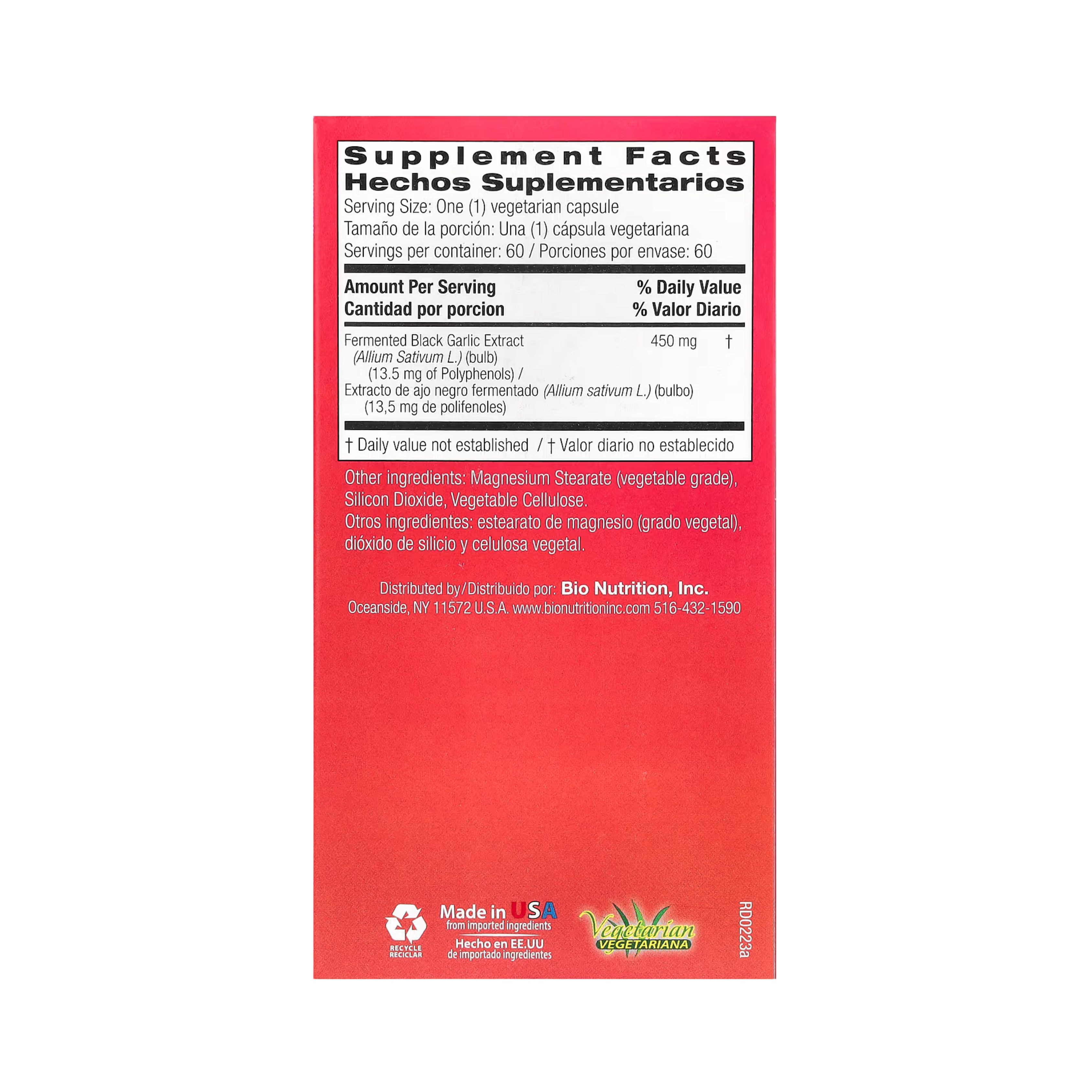 Bio Nutrition, Fermented Black Garlic, 450 Mg, 60 Vegetarian Capsules