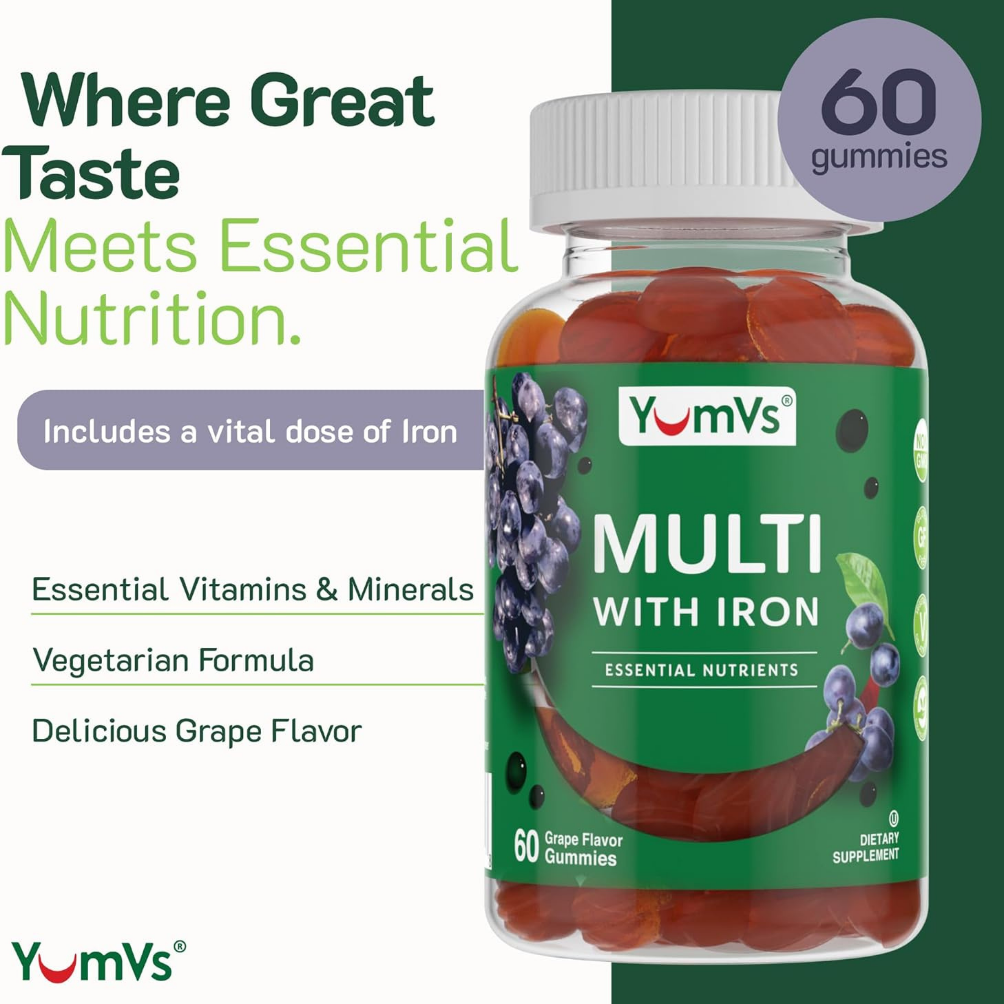 YumVs, Multi with Iron, Grape Flavor, 60 Gummies