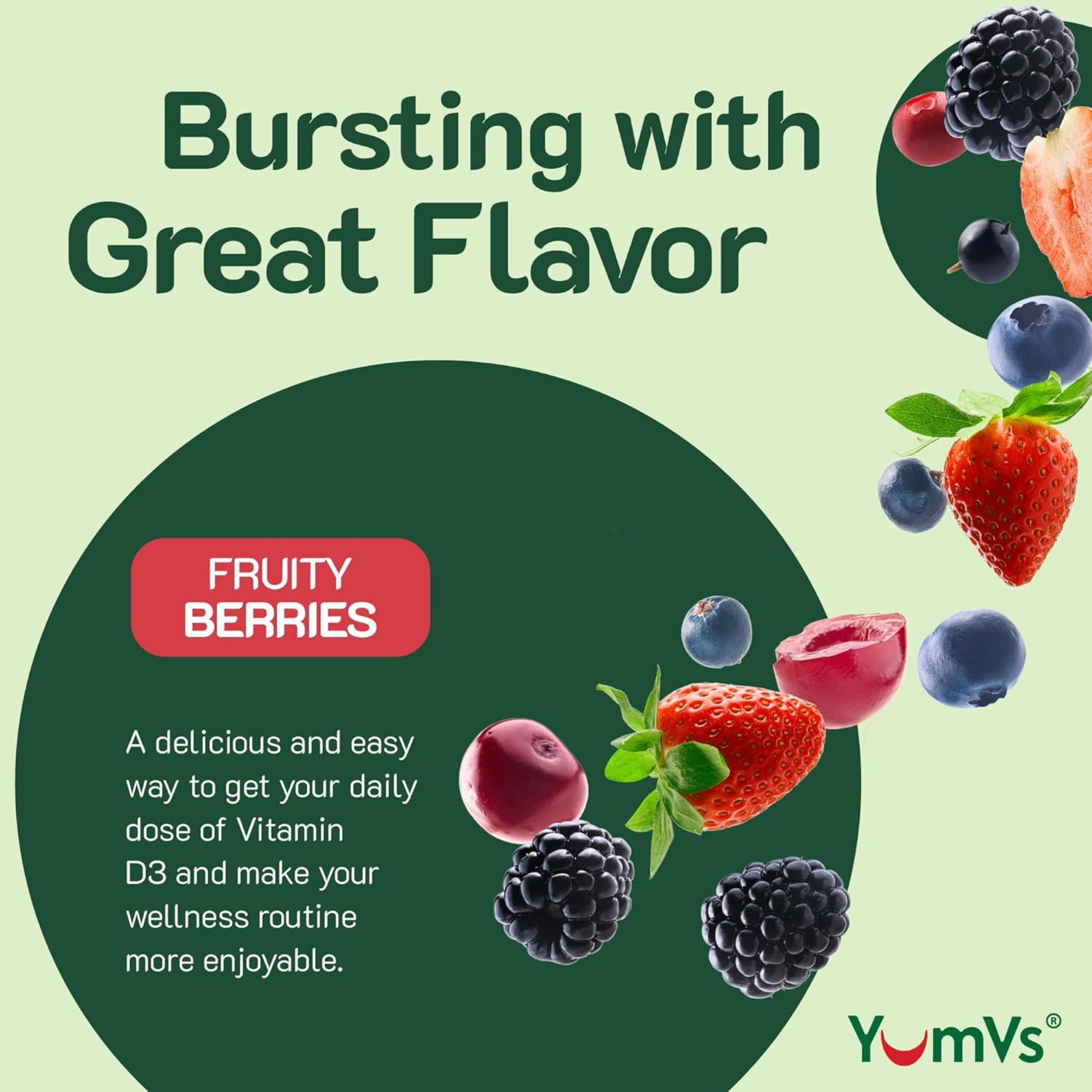 YumVs, Vitamin D3 Gummies, High Potency, Berry Flavor, 125 mcg, 60 Gummies