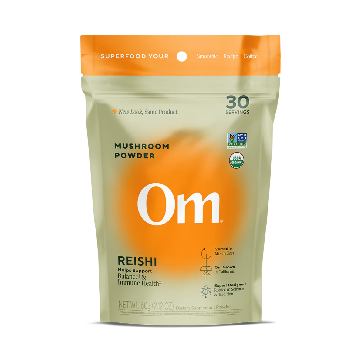 Om Mushrooms, Reishi Organic Mushroom Powder, 60g
