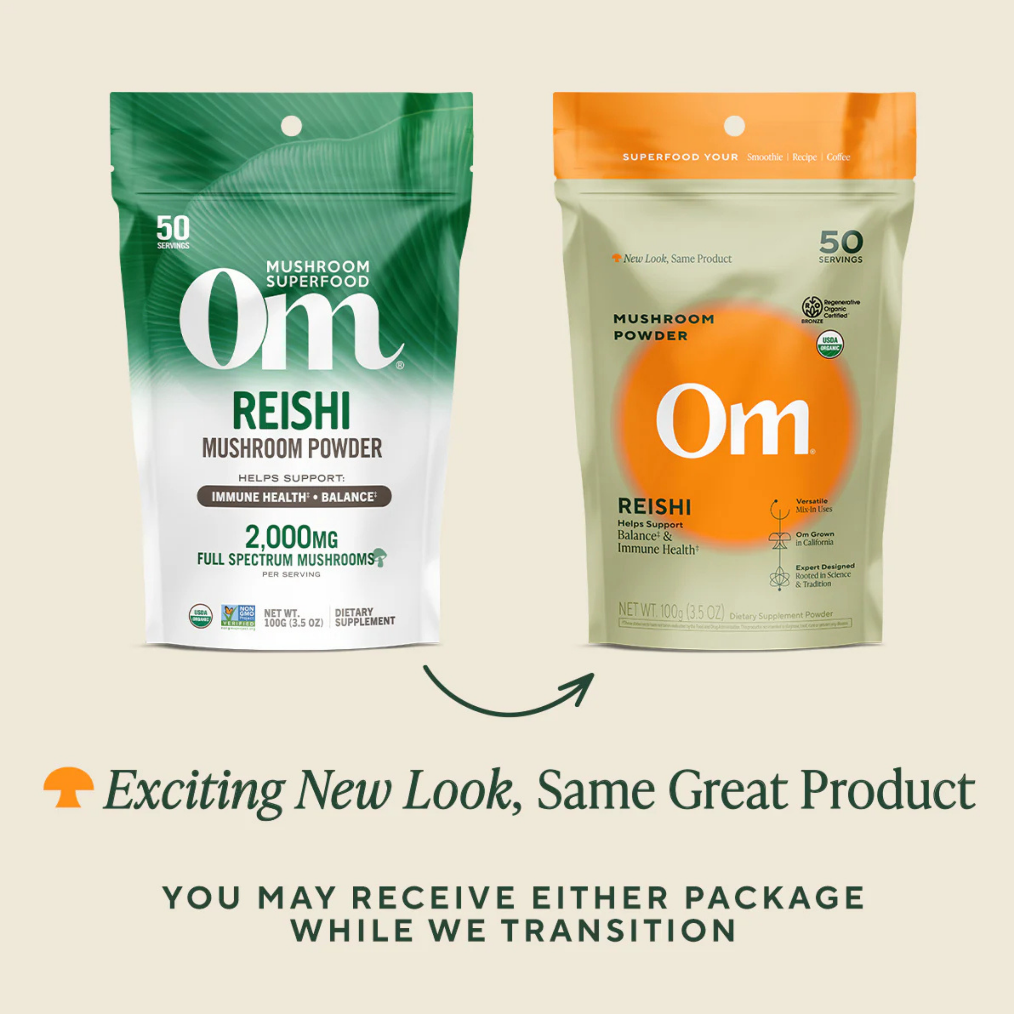 Om Mushrooms, Reishi Organic Mushroom Powder, 60g