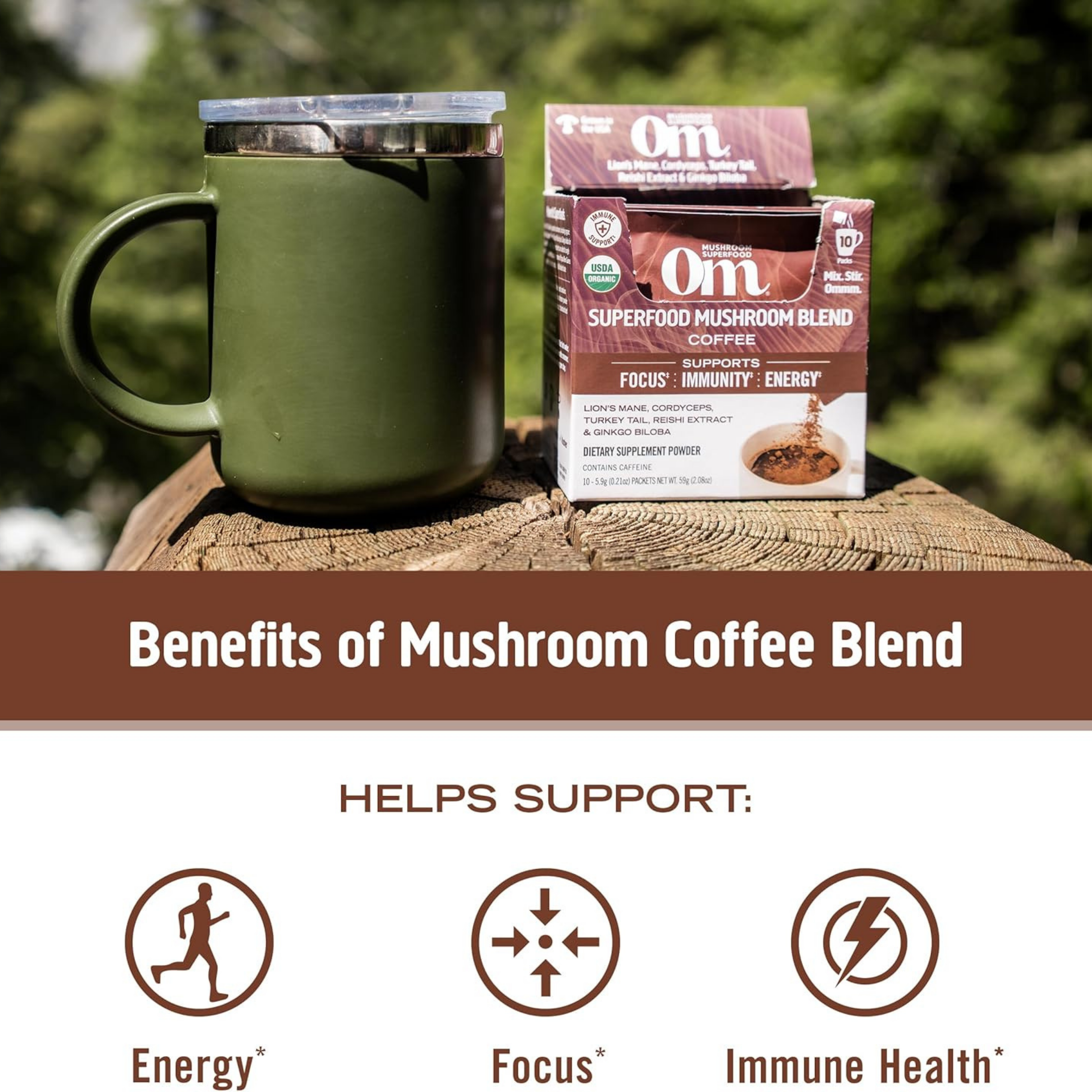 Om Mushrooms, Superfoods Mushroom Blend Coffee, 10 Packets, 0.2 oz, 5.8 g Each