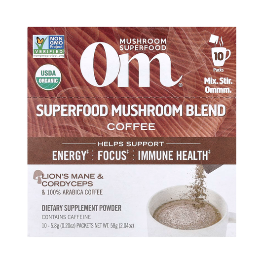 Om Mushrooms, Superfoods Mushroom Blend Coffee, 10 Packets, 0.2 oz, 5.8 g Each