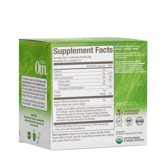 Om Mushrooms, Superfood Mushroom Blend, Matcha Latte, 10 Packets, 0.28 oz, 8 g Each