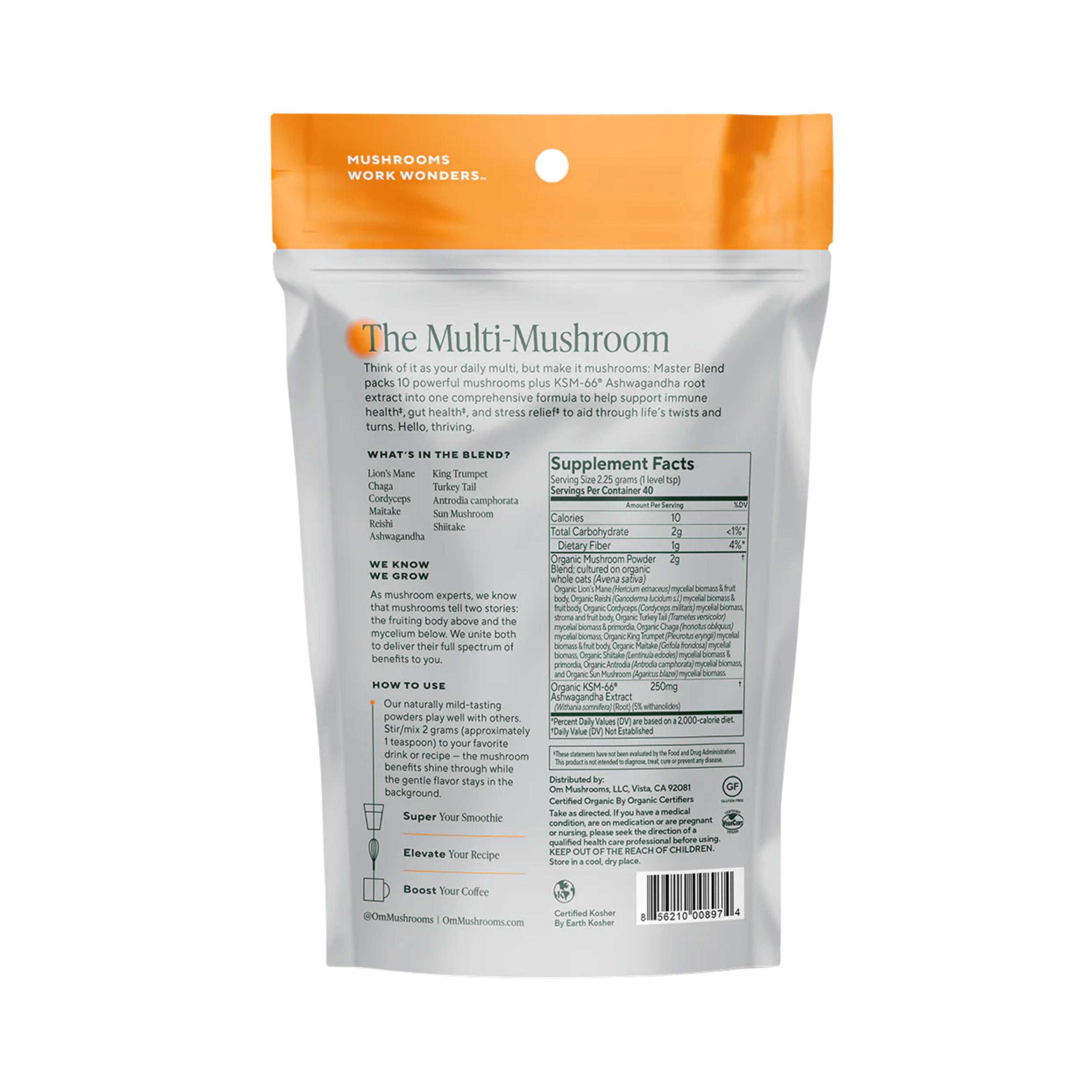 Om Mushrooms, Mushroom Powder, Master Blend + Ashwagandha, 3.17 oz, 90 g