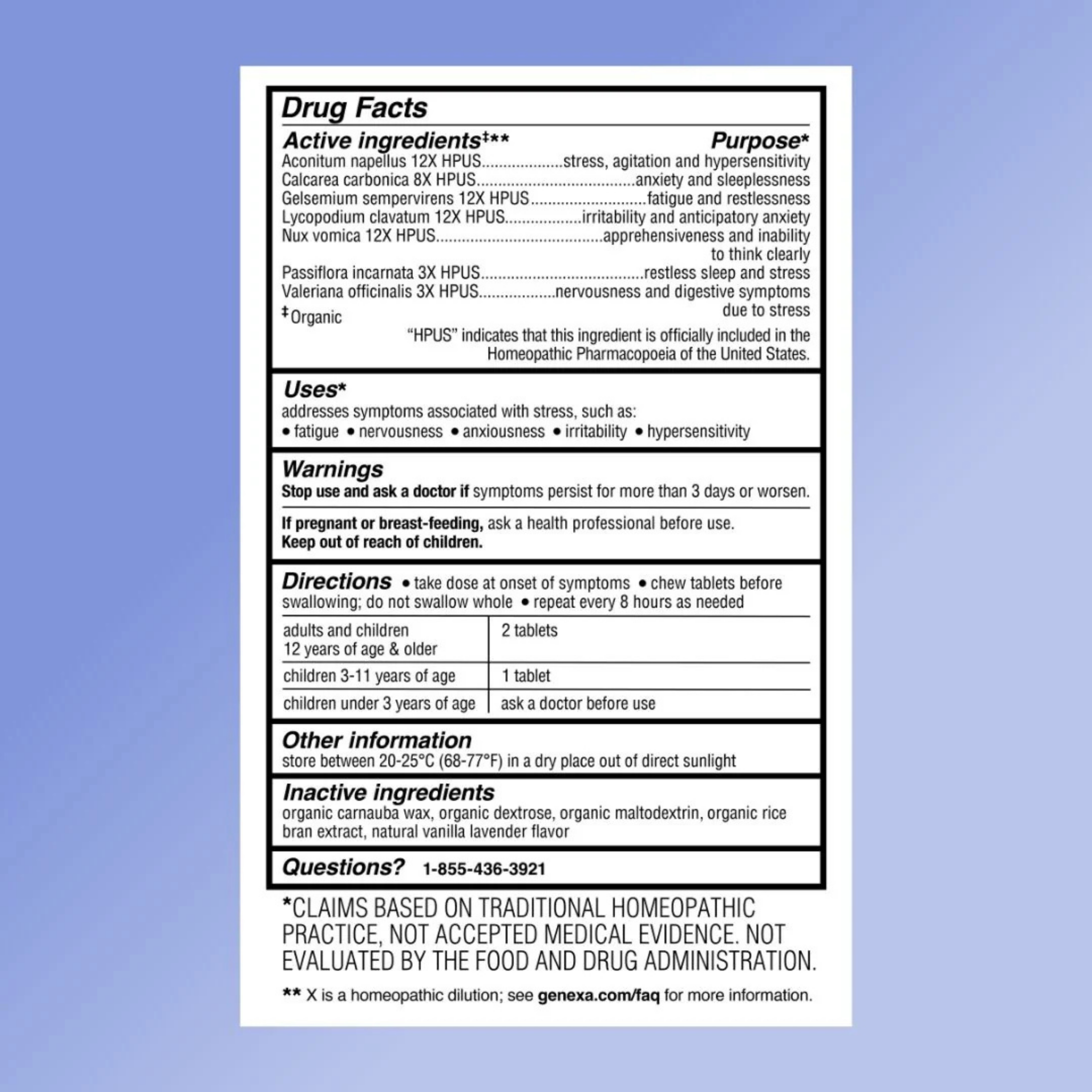 Genexa, Stress, Organic Stress & Fatigue Formula, Vanilla & Lavender, 60 Chewable Tablets