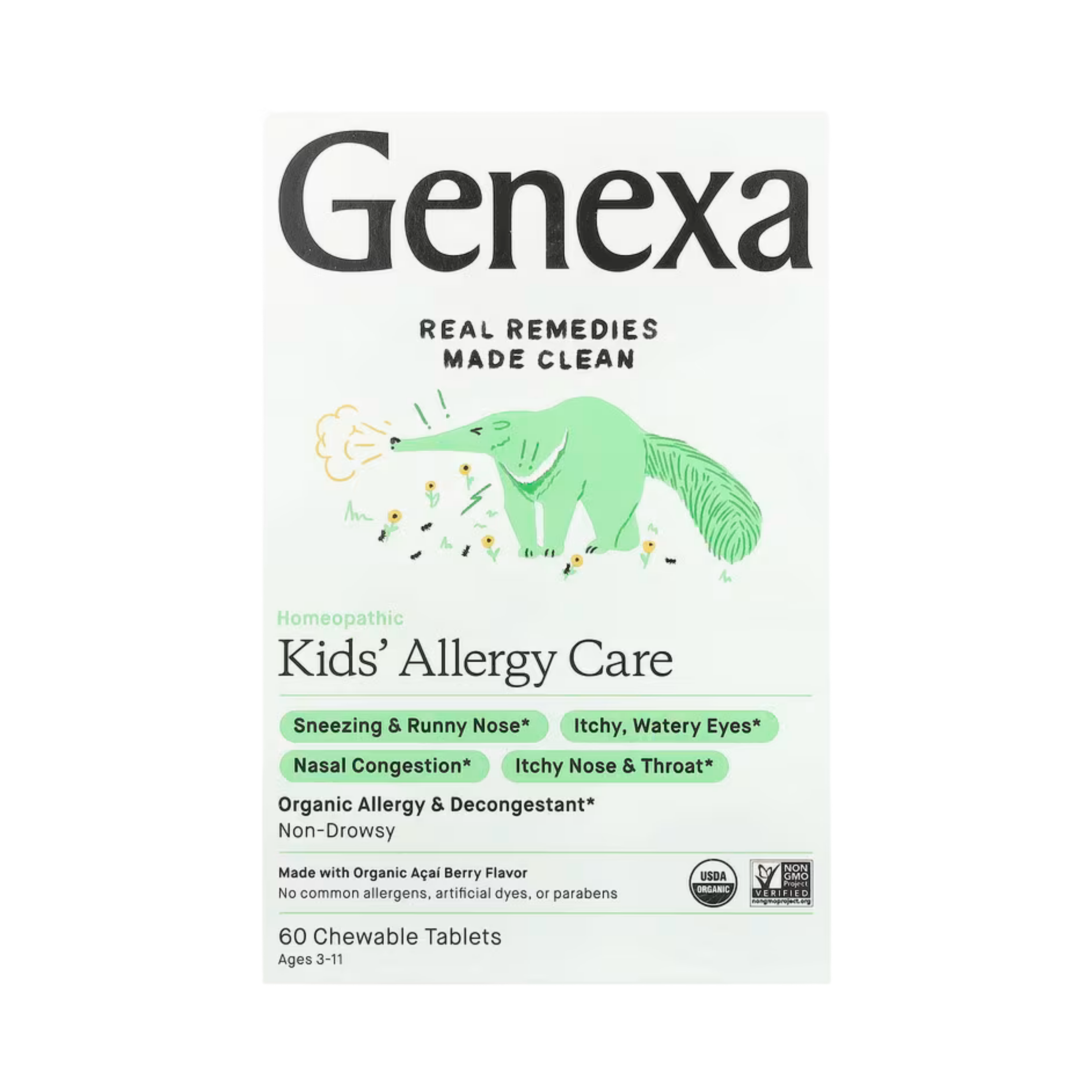 Genexa, Kids' Allergy Care, Age 3-11, Organic Acai Berry, 60 Chewable Tablets