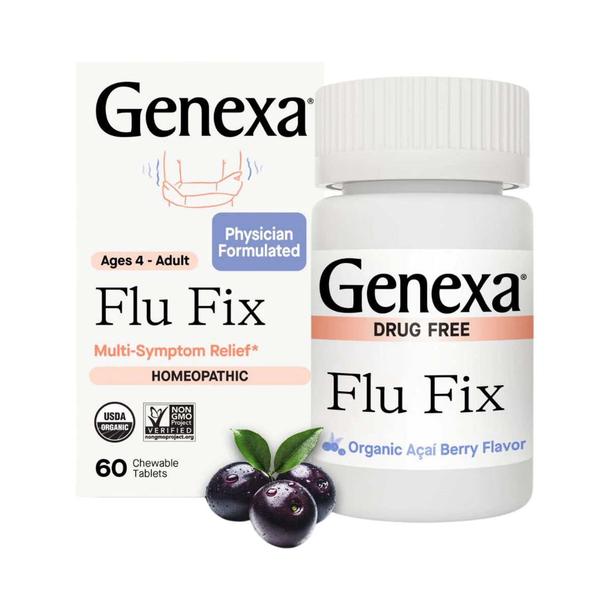 Genexa, Flu Fix, Ages 4- Adult, 60 Chewable Tablets