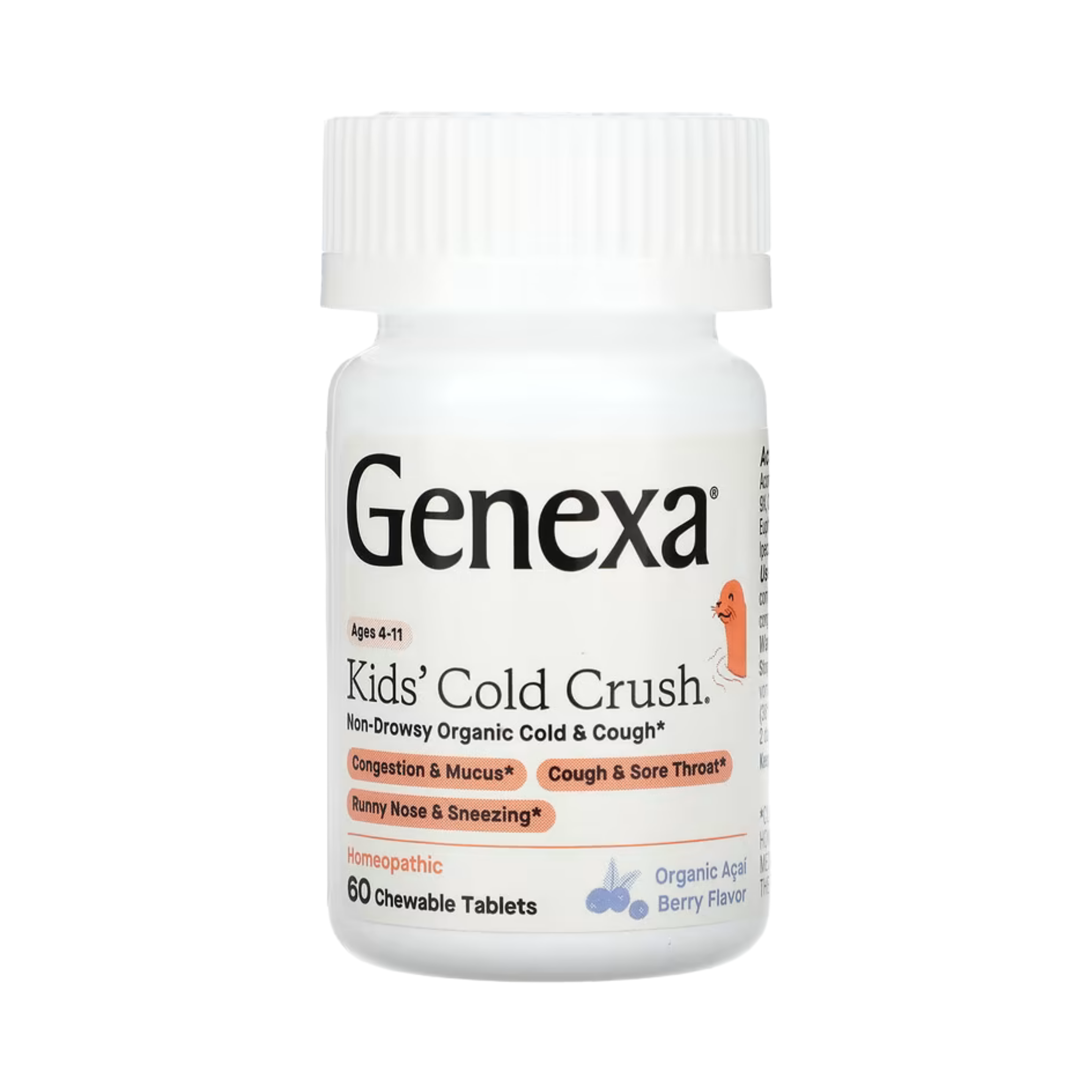 Genexa, Kids´ Cold Crush, Ages 4-11, Organic Acai Berry, 60 Chewable Tablets