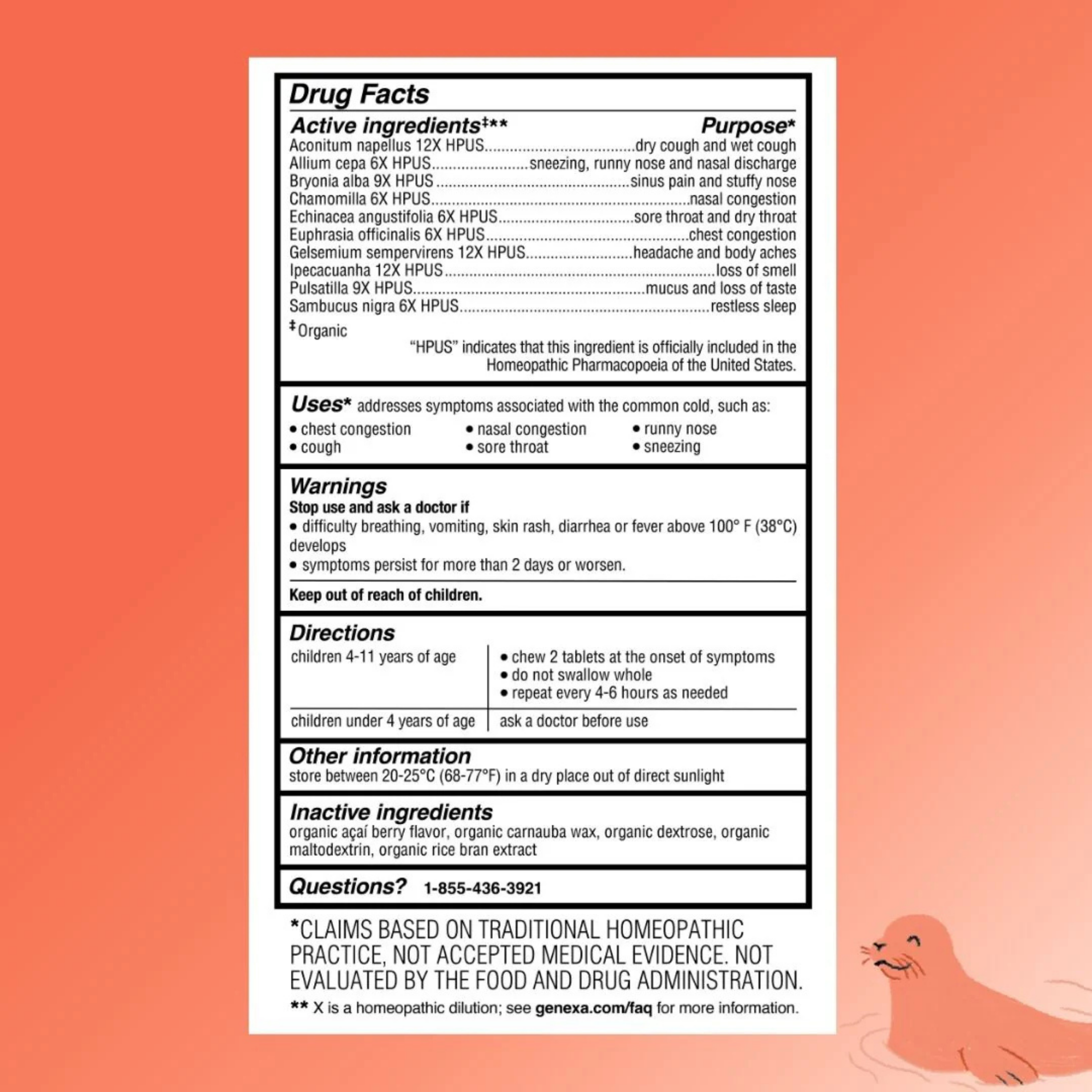 Genexa, Kids´ Cold Crush, Ages 4-11, Organic Acai Berry, 60 Chewable Tablets