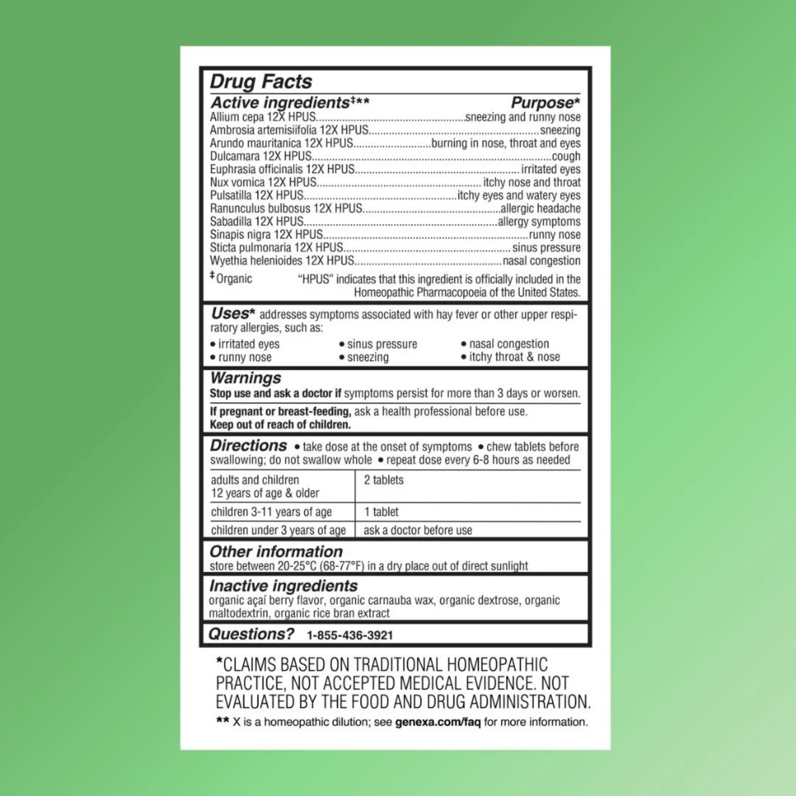 Genexa, Allergy Care, Non-Drowsy Organic Allergy & Decongestant, Organic Acai Berry , 60 Chewable Tablets