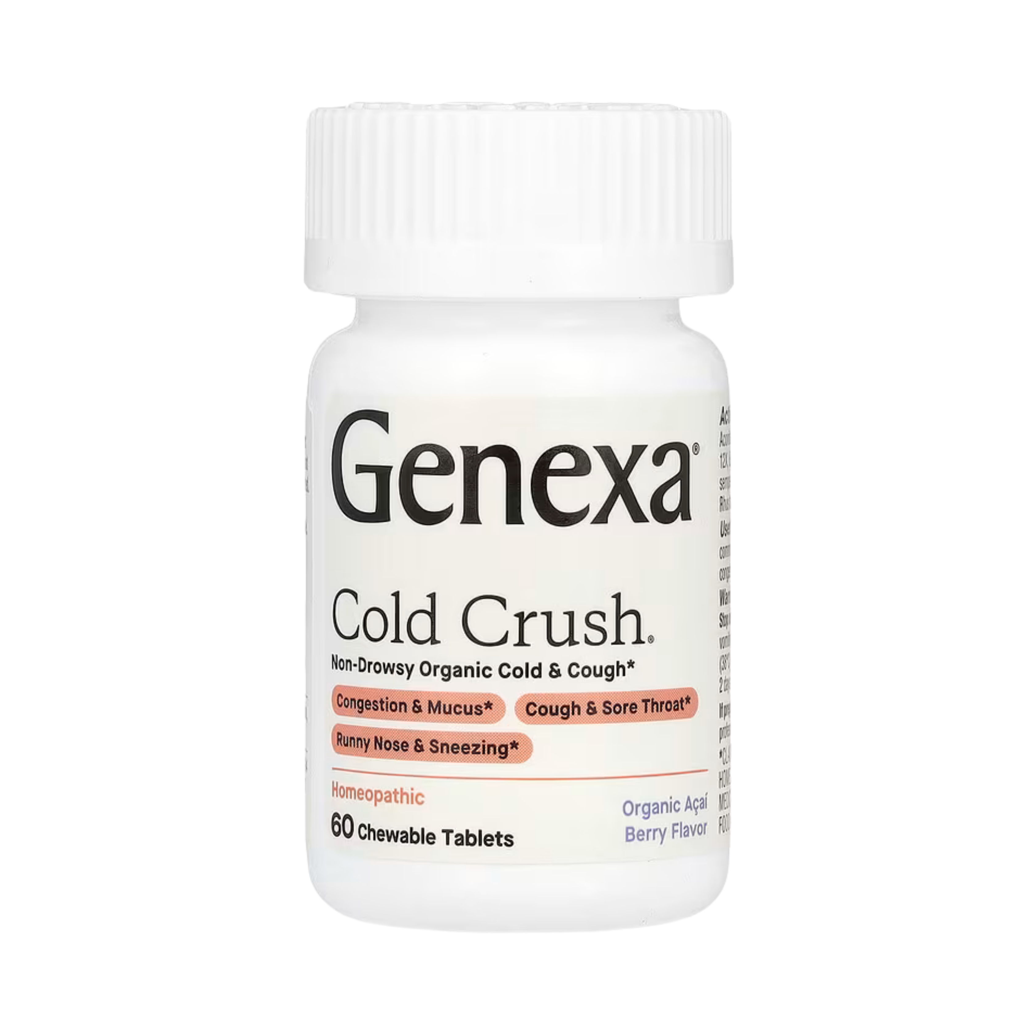 Genexa, Cold Crush, Non-Drowsy Organic Cold & Cough, Organic Acai Berry, 60 Chewable Tablets