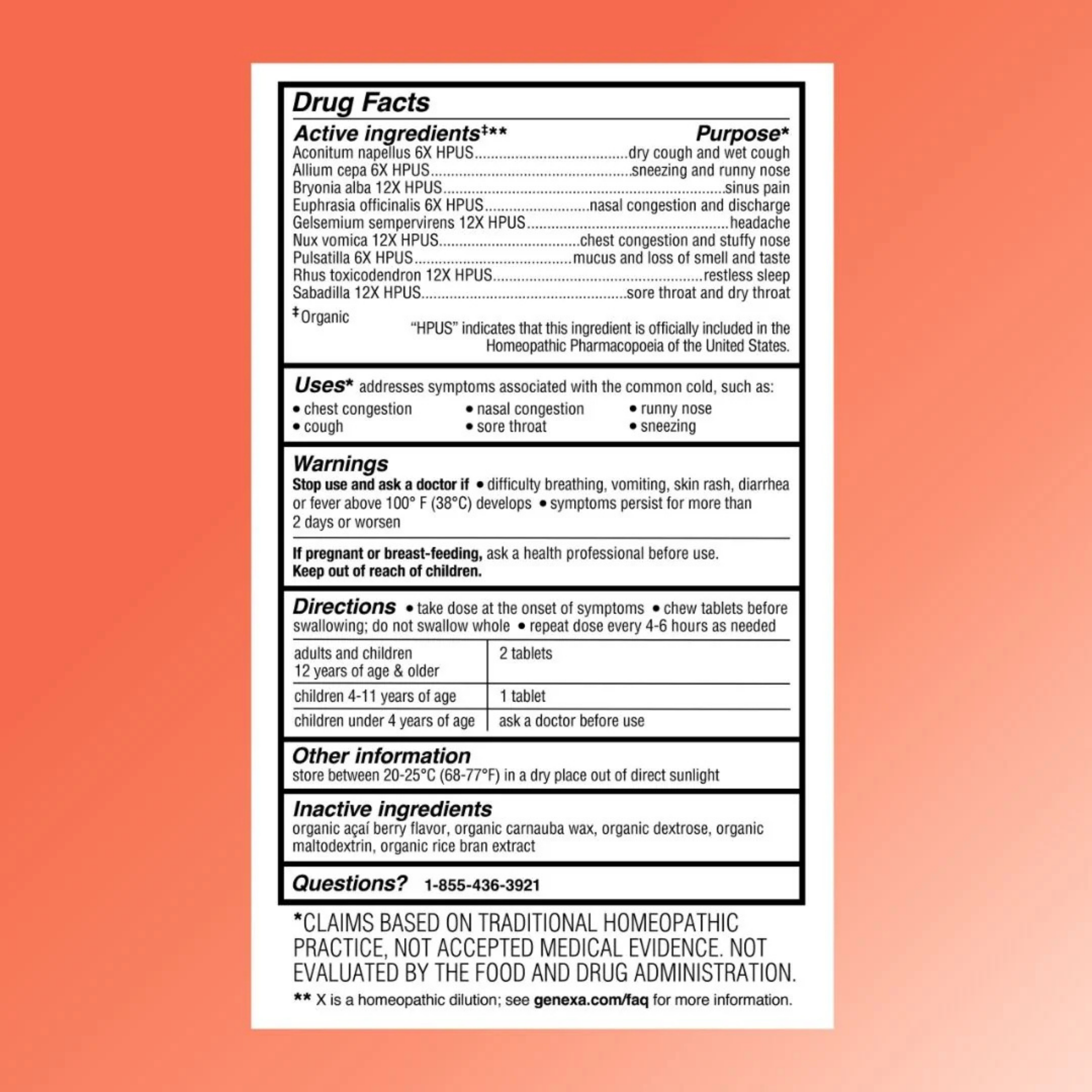 Genexa, Cold Crush, Non-Drowsy Organic Cold & Cough, Organic Acai Berry, 60 Chewable Tablets