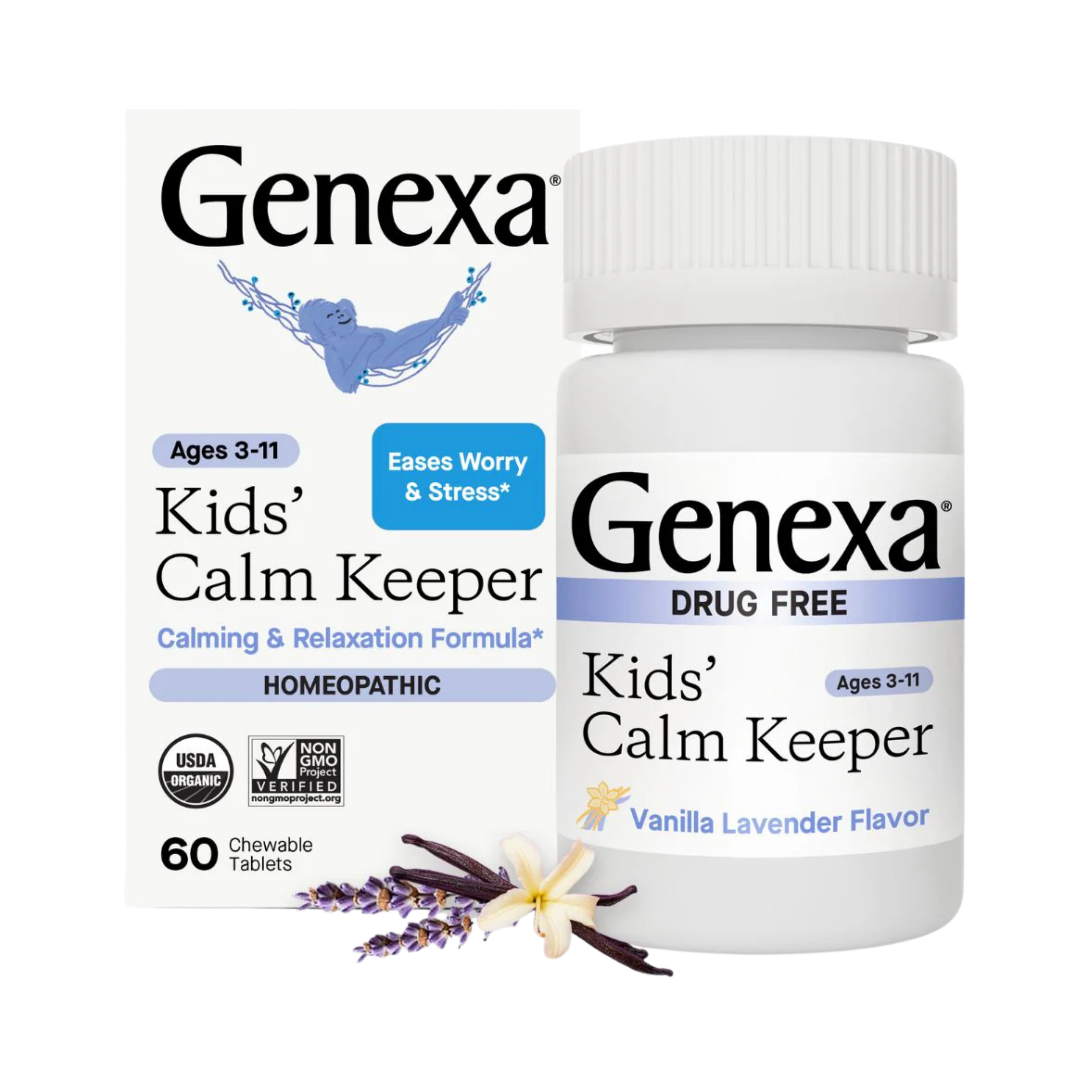Genexa, Kids´ Calm Keeper, Ages 3-11, Vanilla & Lavender, 60 Chewable Tablets