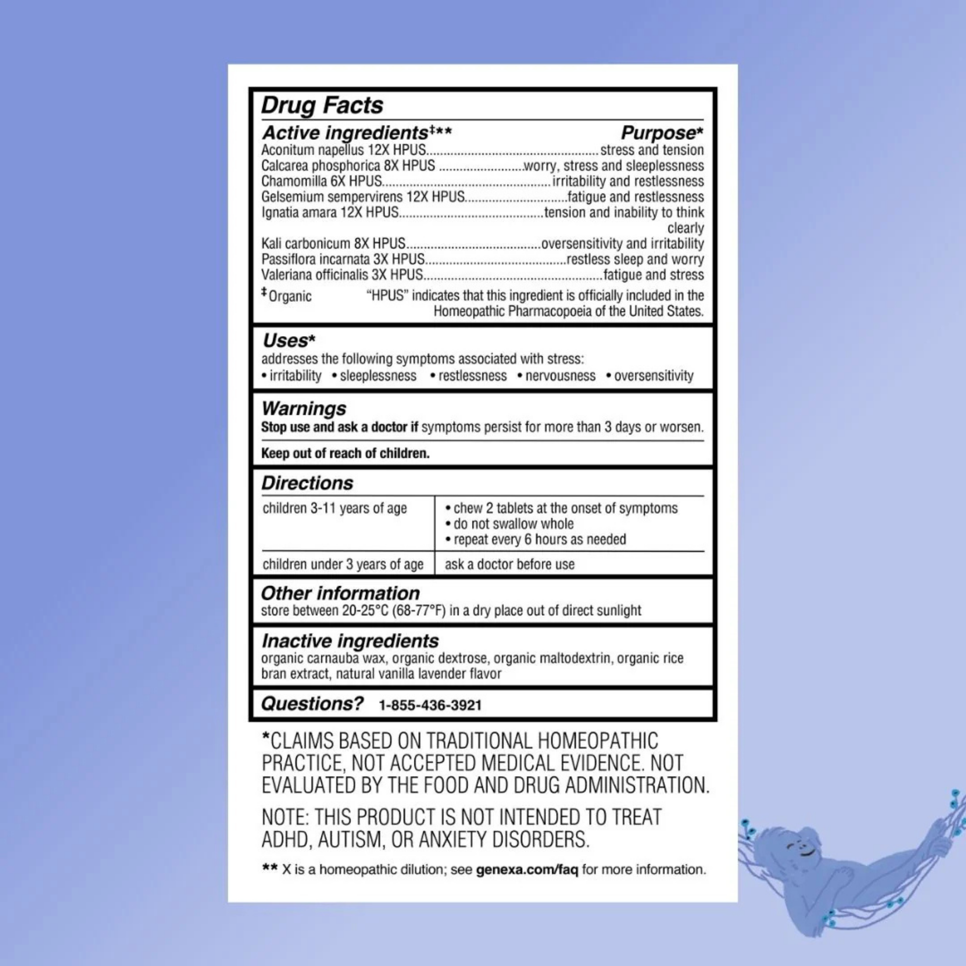 Genexa, Kids´ Calm Keeper, Ages 3-11, Vanilla & Lavender, 60 Chewable Tablets