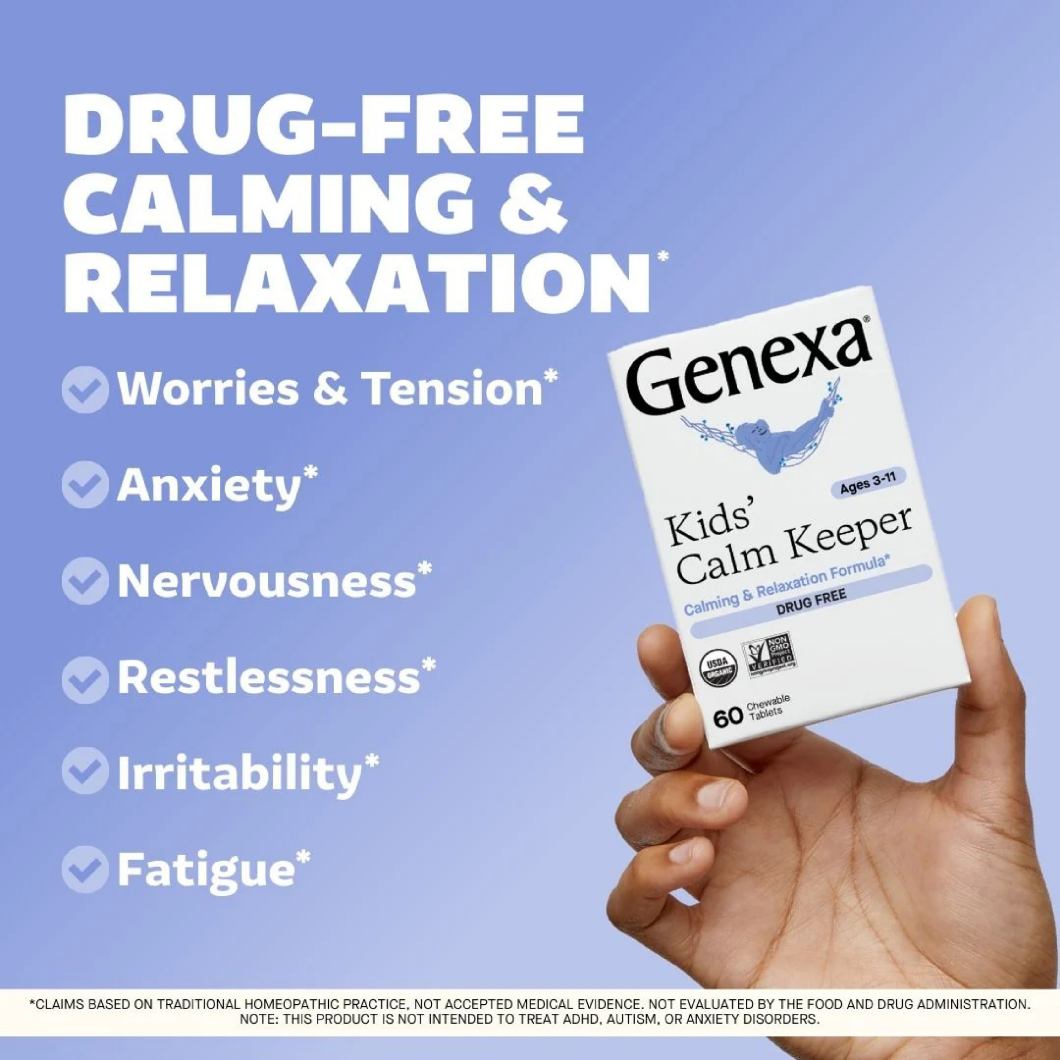 Genexa, Kids´ Calm Keeper, Ages 3-11, Vanilla & Lavender, 60 Chewable Tablets