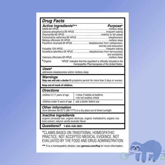 Genexa, Kids' Sleepology, Organic Nighttime Sleep Aid, Ages 3-11, Vanilla Lavender, 60 Chewable Tablets