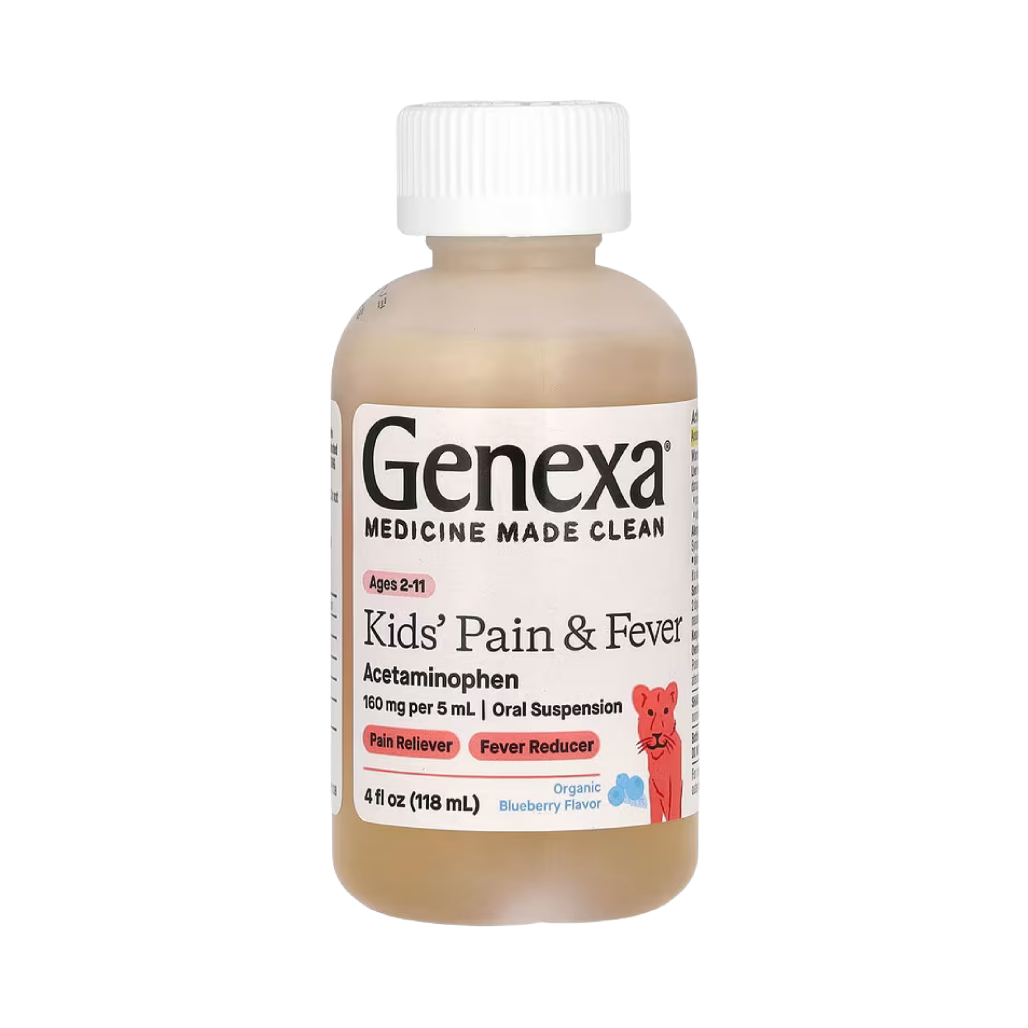 Genexa, Kids' Pain & Fever, Ages 2-11, Organic Blueberry, 160 mg, 4 fl oz (118 ml)