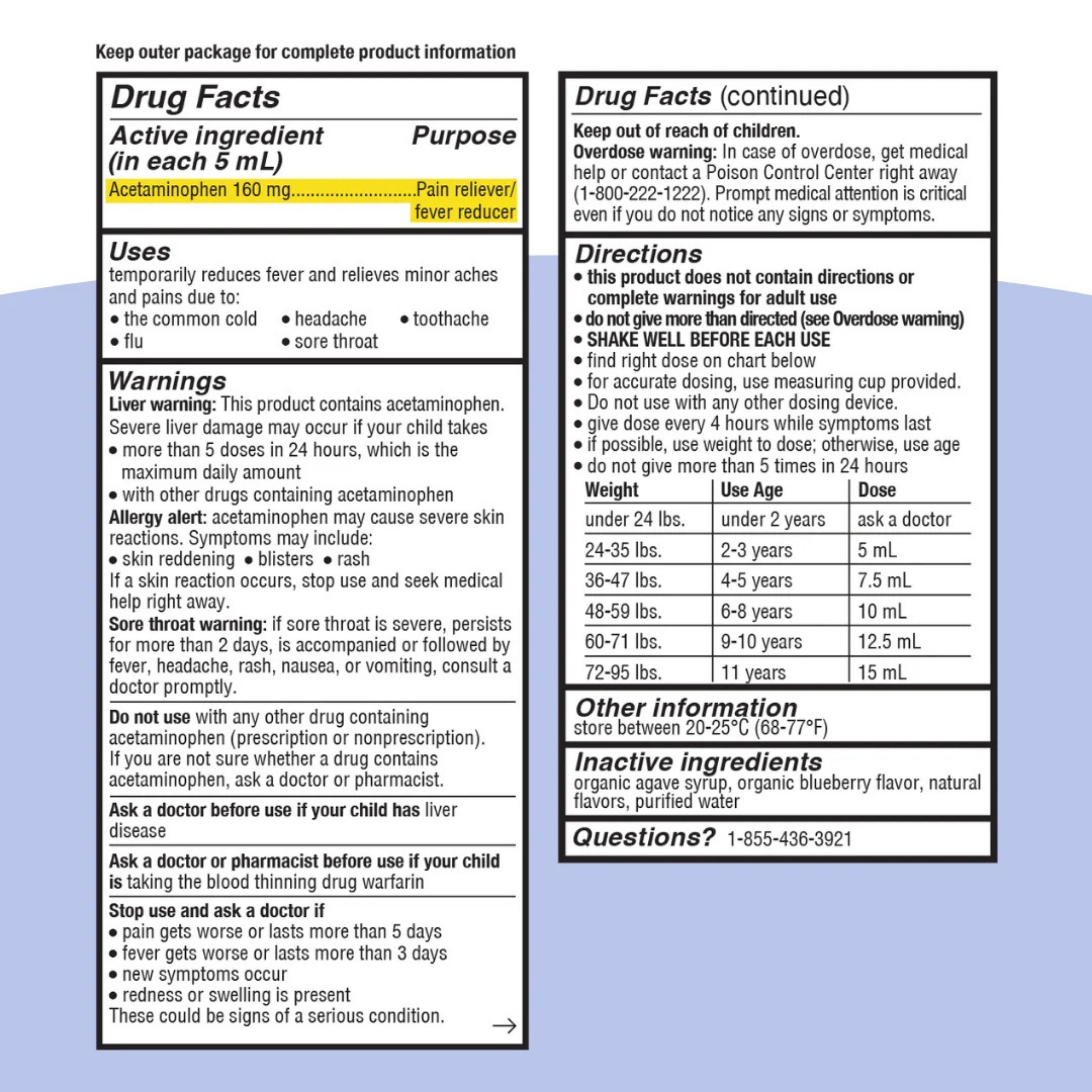 Genexa, Kids' Pain & Fever, Ages 2-11, Organic Blueberry, 160 mg, 4 fl oz (118 ml)