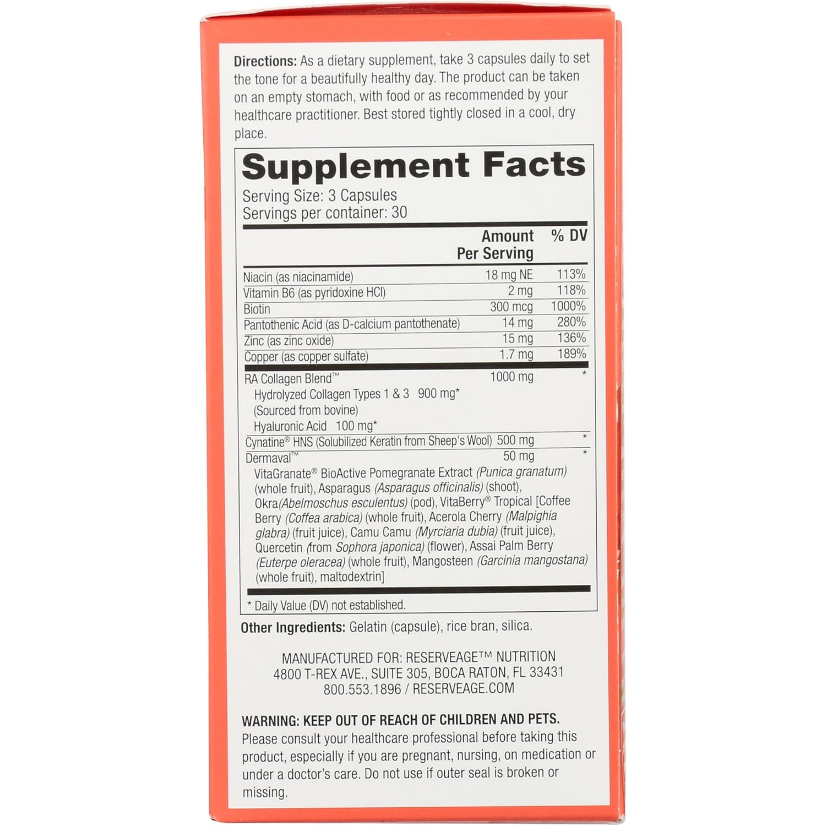 Reserveage Beauty, Tres Beauty 3 with Biotin & Hyaluronic Acid, 90 Capsules