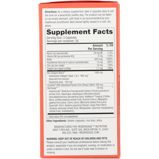 Reserveage Beauty, Tres Beauty 3 with Biotin & Hyaluronic Acid, 90 Capsules