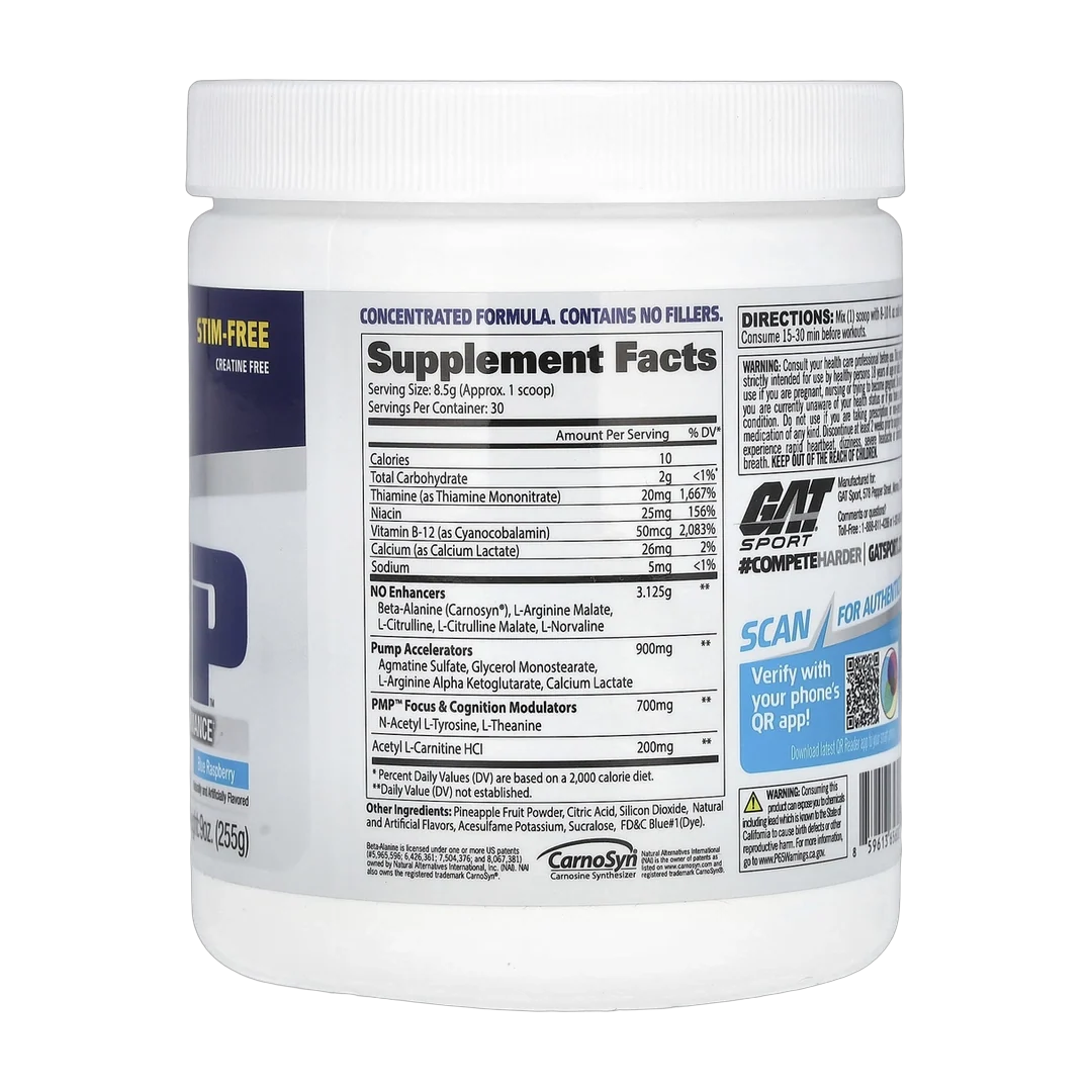 GAT, Stim-Free PMP, Peak Muscle Performance, Blue Raspberry, 9 oz (255 g)