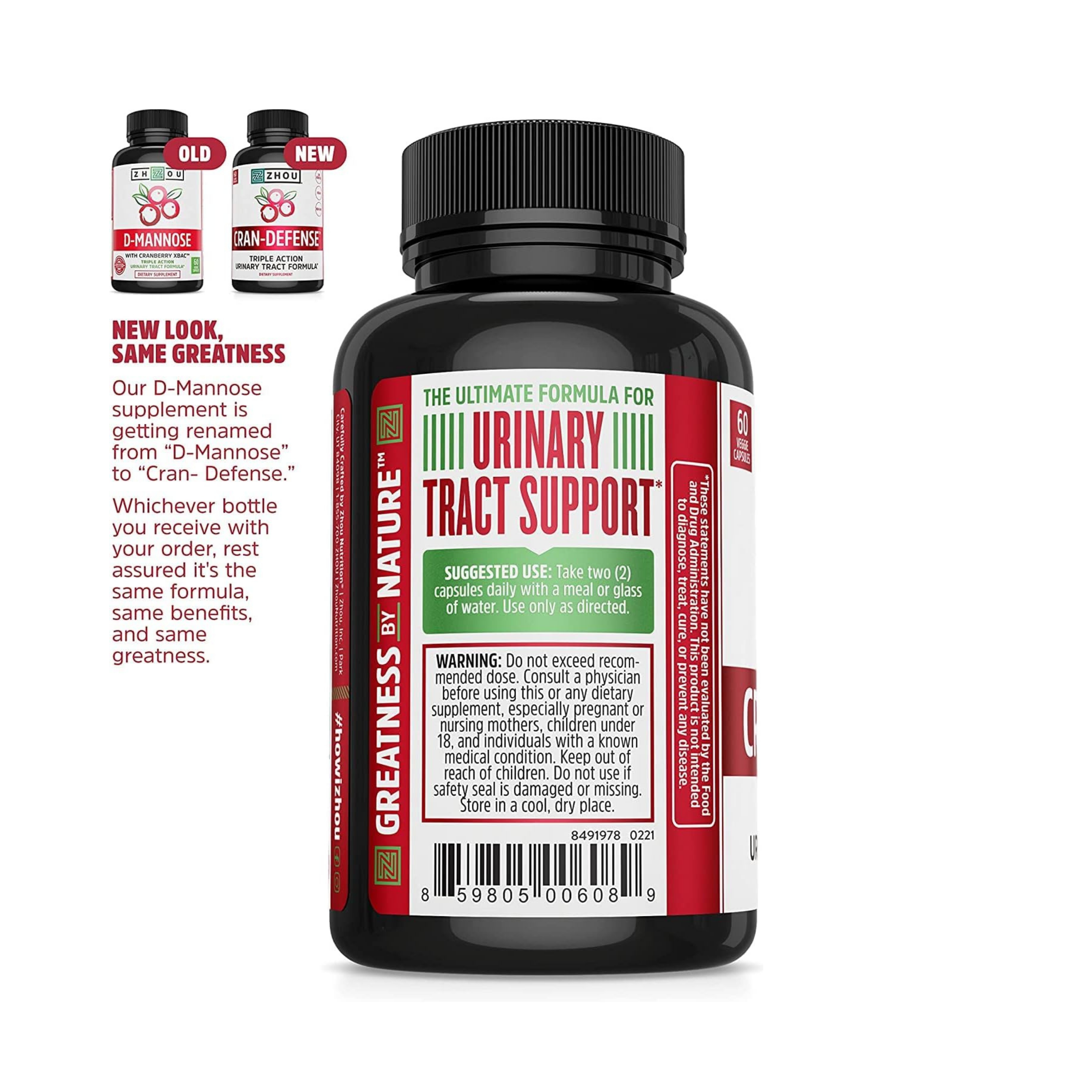 Zhou, Cran-Defense, Urinary Tract Formula, Extract 1000 mg, 60 Veggie Capsules