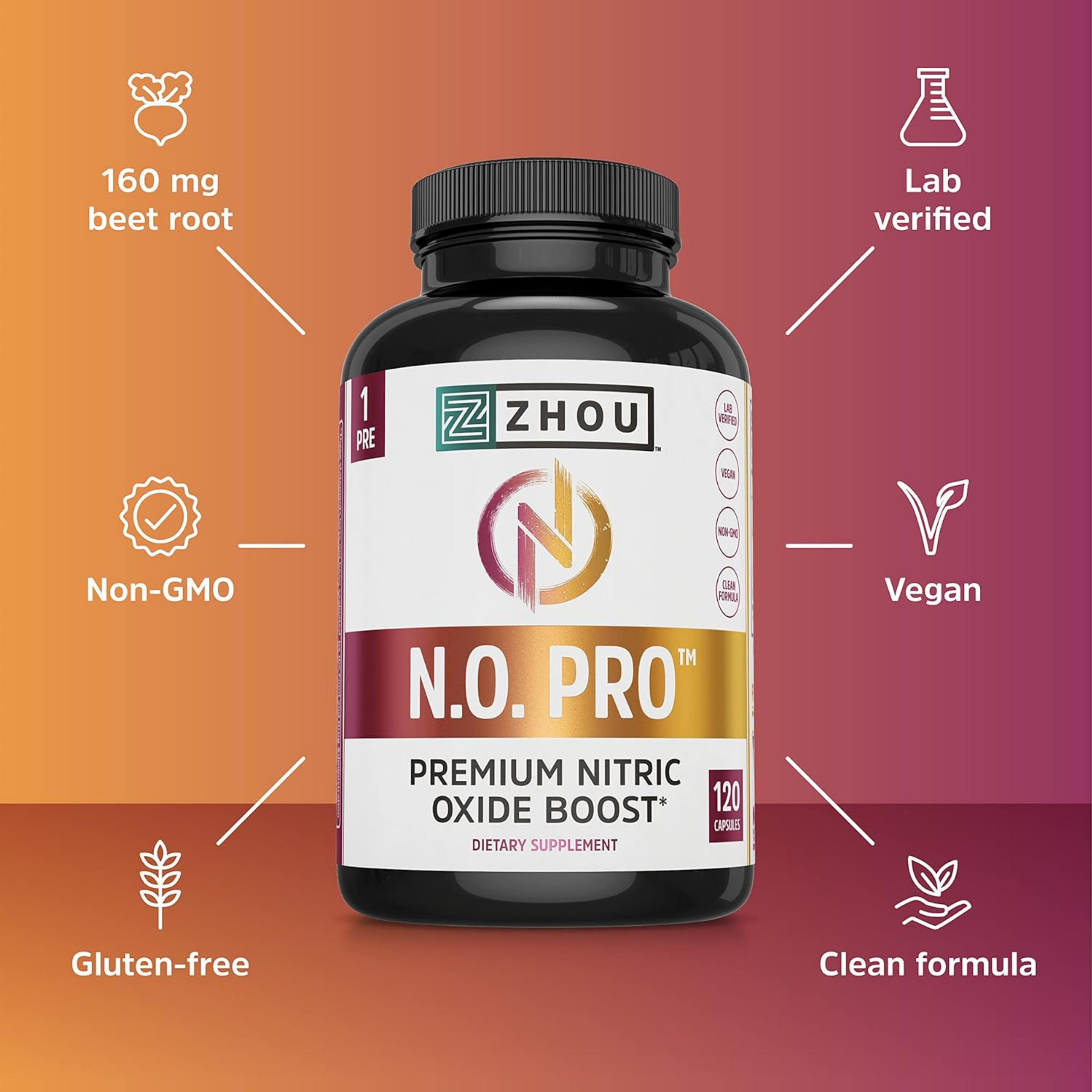 Zhou, N.O. Pro, Premium Nitric Oxide Boost,  120 Veggie Capsules