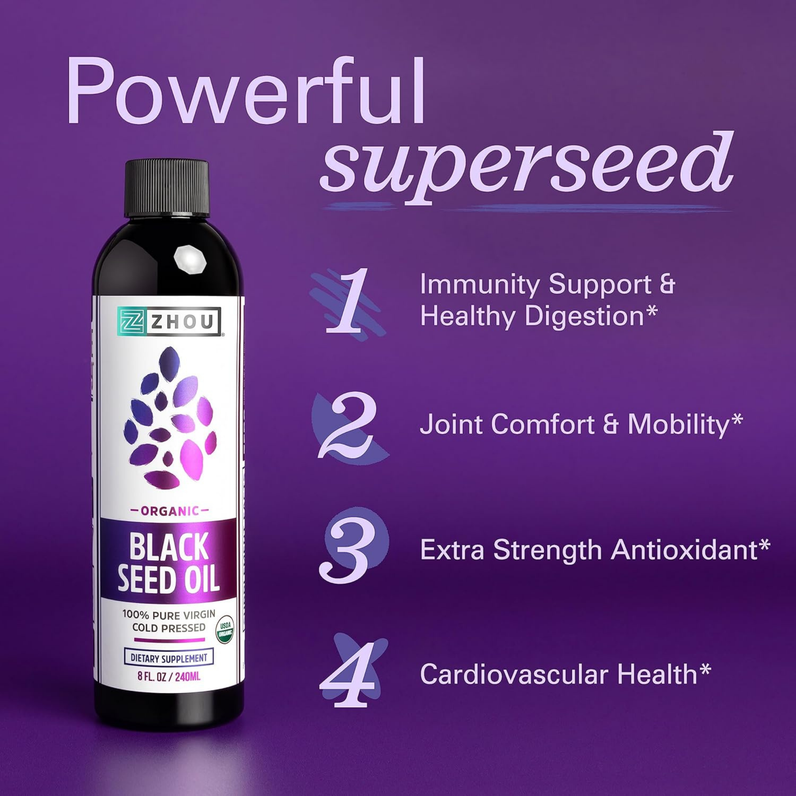 Zhou, Organic Black Seed Oil, Cold Pressed, 8 fl Oz, 240 ml