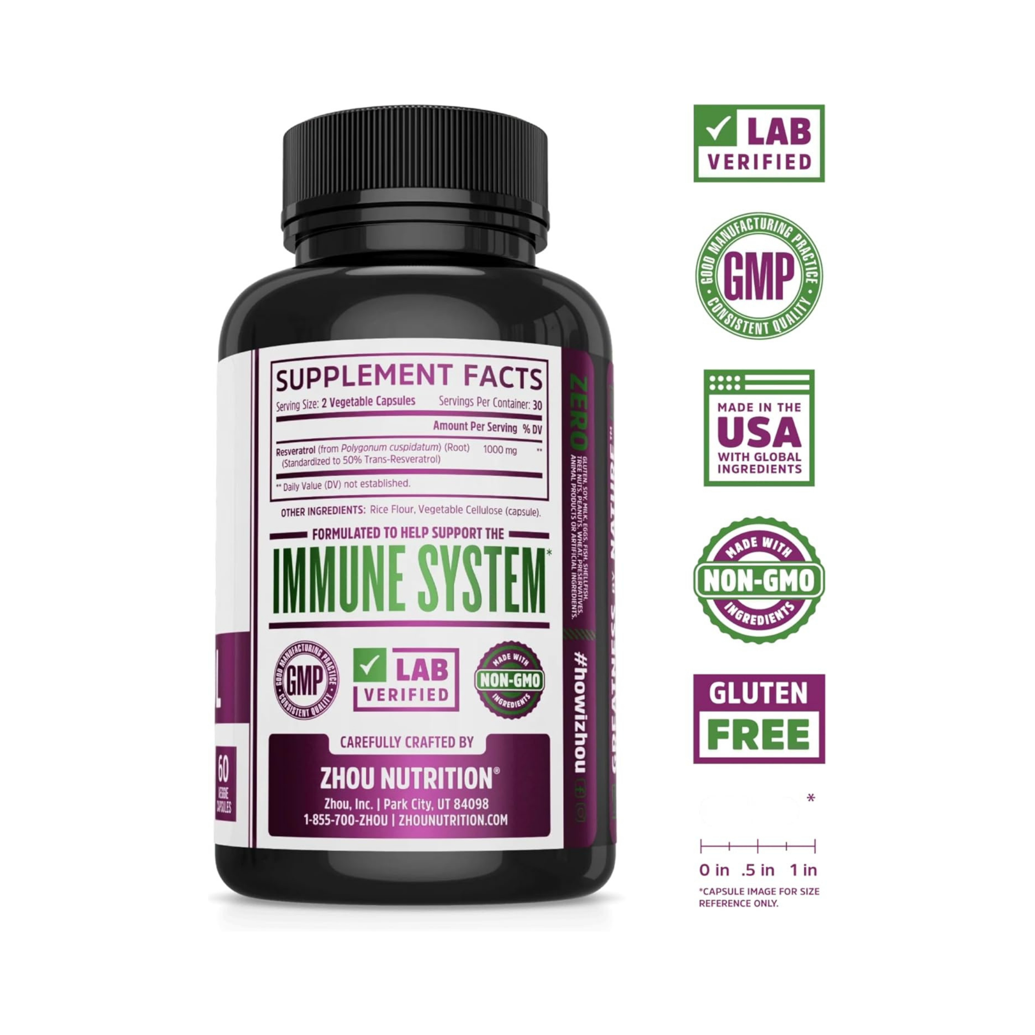 Zhou, Resveratrol, 1000mg, 60 Veggie Capsules