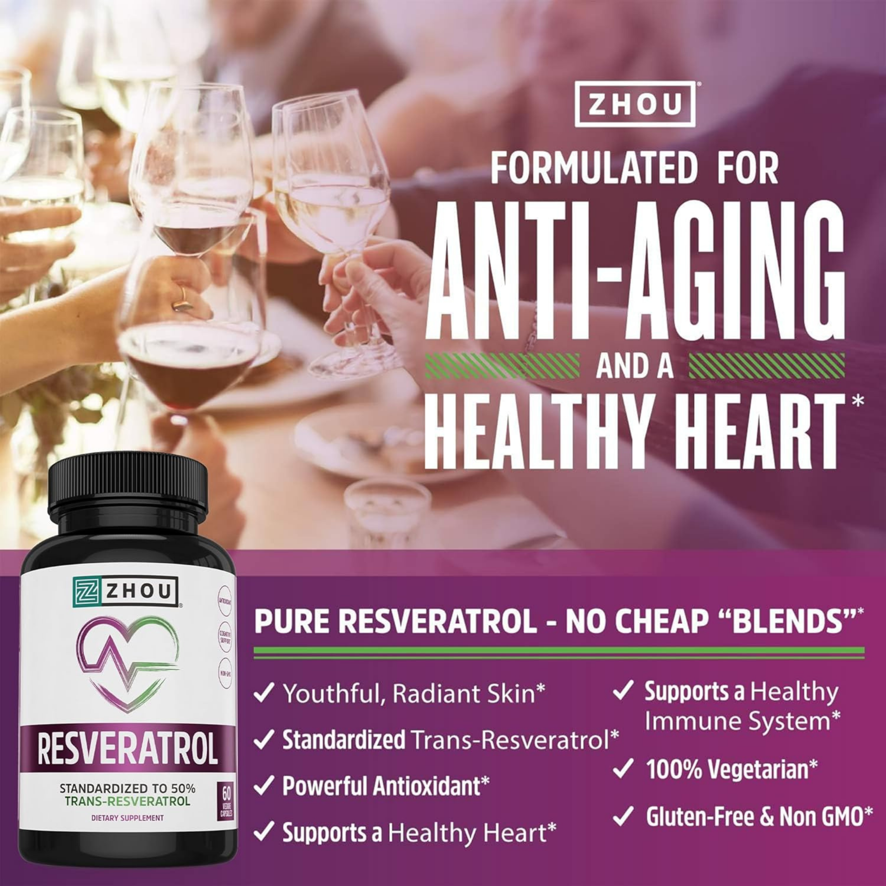 Zhou, Resveratrol, 1000mg, 60 Veggie Capsules