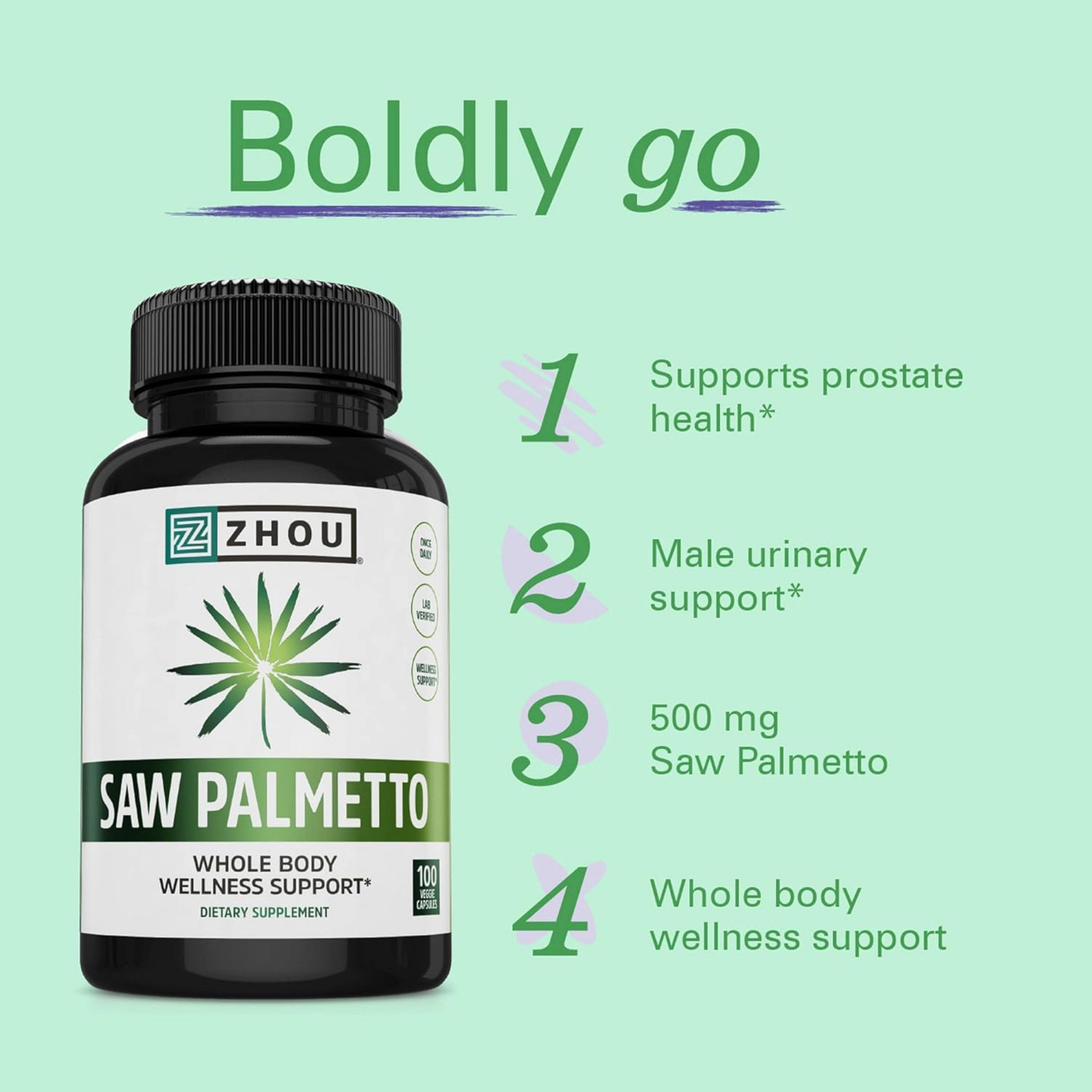 Zhou,  Saw Palmetto,  500 mg, 100 Veggie Capsules