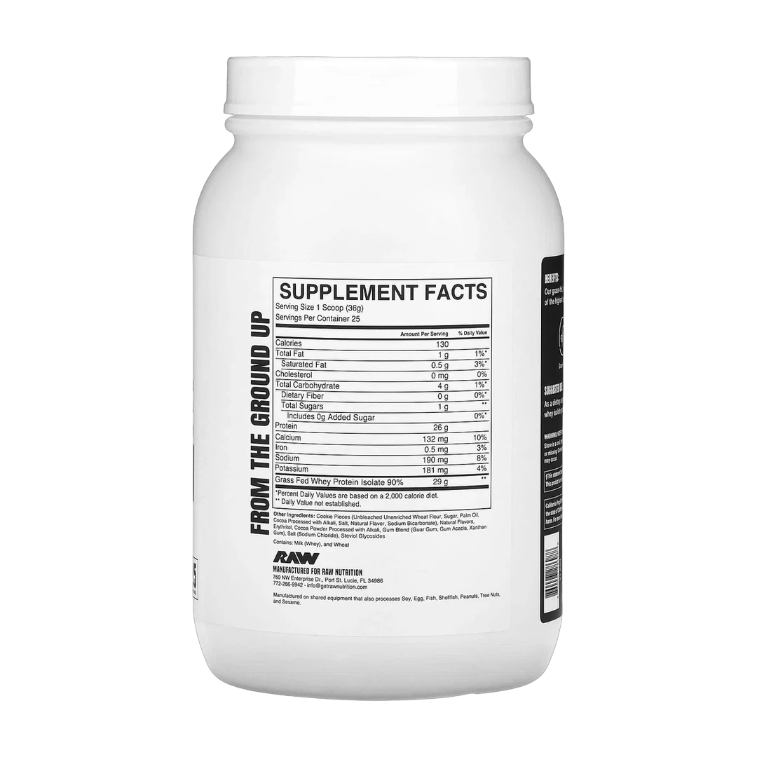 Raw Nutrition, Essentials, Grass-Fed Whey Isolate Protein, Cookies and Cream, 30.86 oz (875 g)