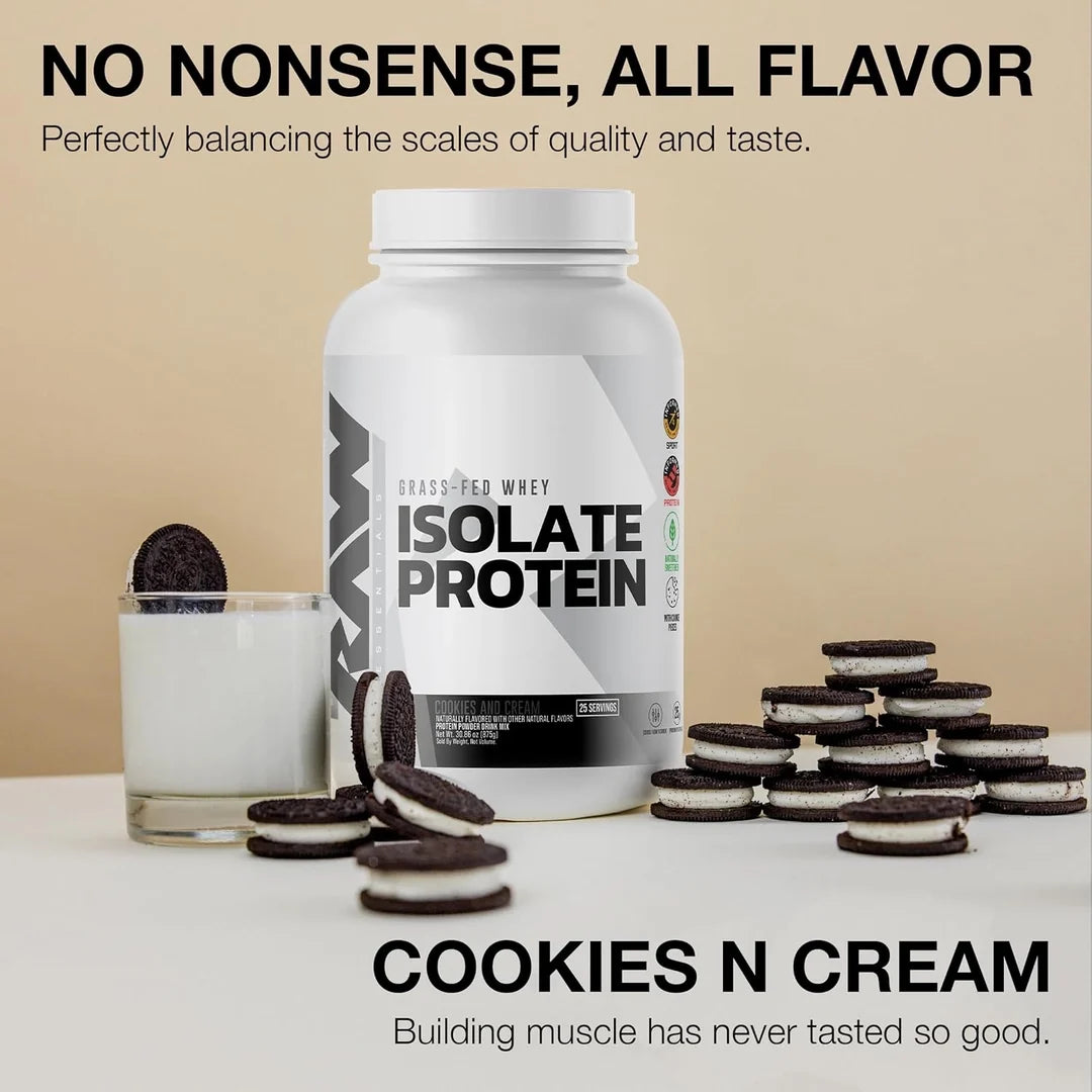 Raw Nutrition, Essentials, Grass-Fed Whey Isolate Protein, Cookies and Cream, 30.86 oz (875 g)