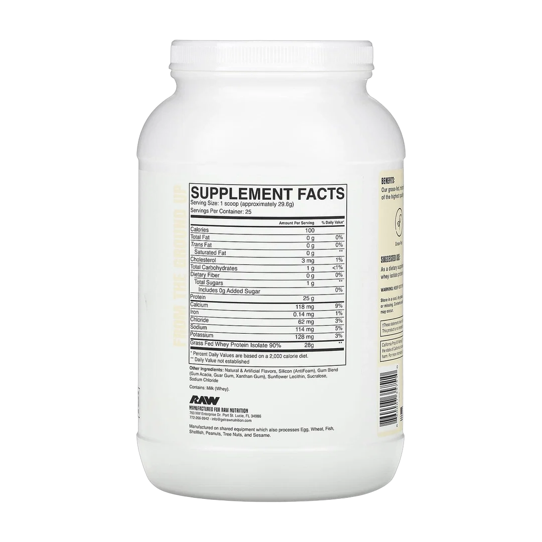 Raw Nutrition, Grass Fed Whey Isolate Protein, Vanilla, 27.34 oz (775 g)