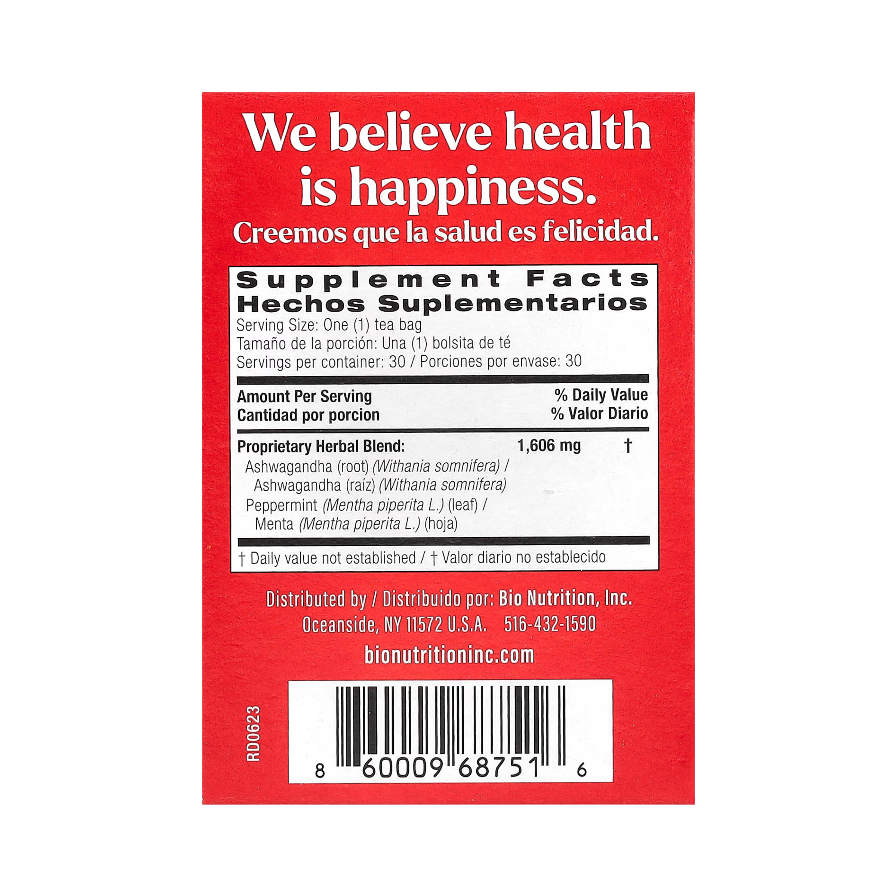 Bio Nutrition, Ashwagandha Tea, Caffeine Free, 30 Tea Bags, 1.7 Oz