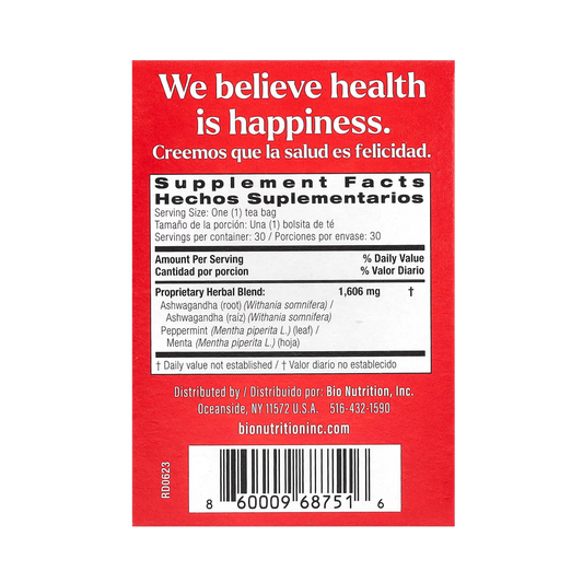 Bio Nutrition, Ashwagandha Tea, Caffeine Free, 30 Tea Bags, 1.7 Oz