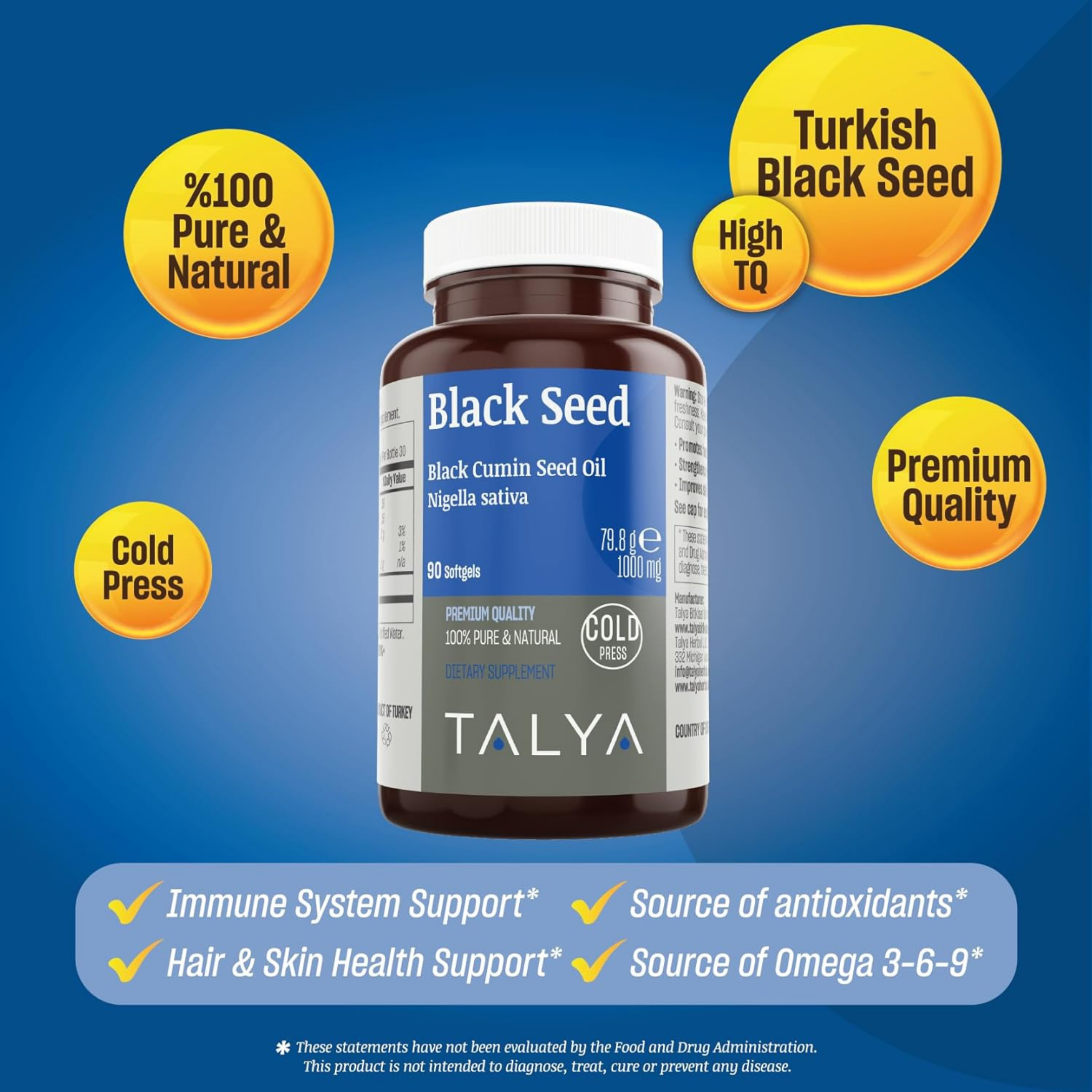 Talya, Black Seed Oil, 90 Softgels