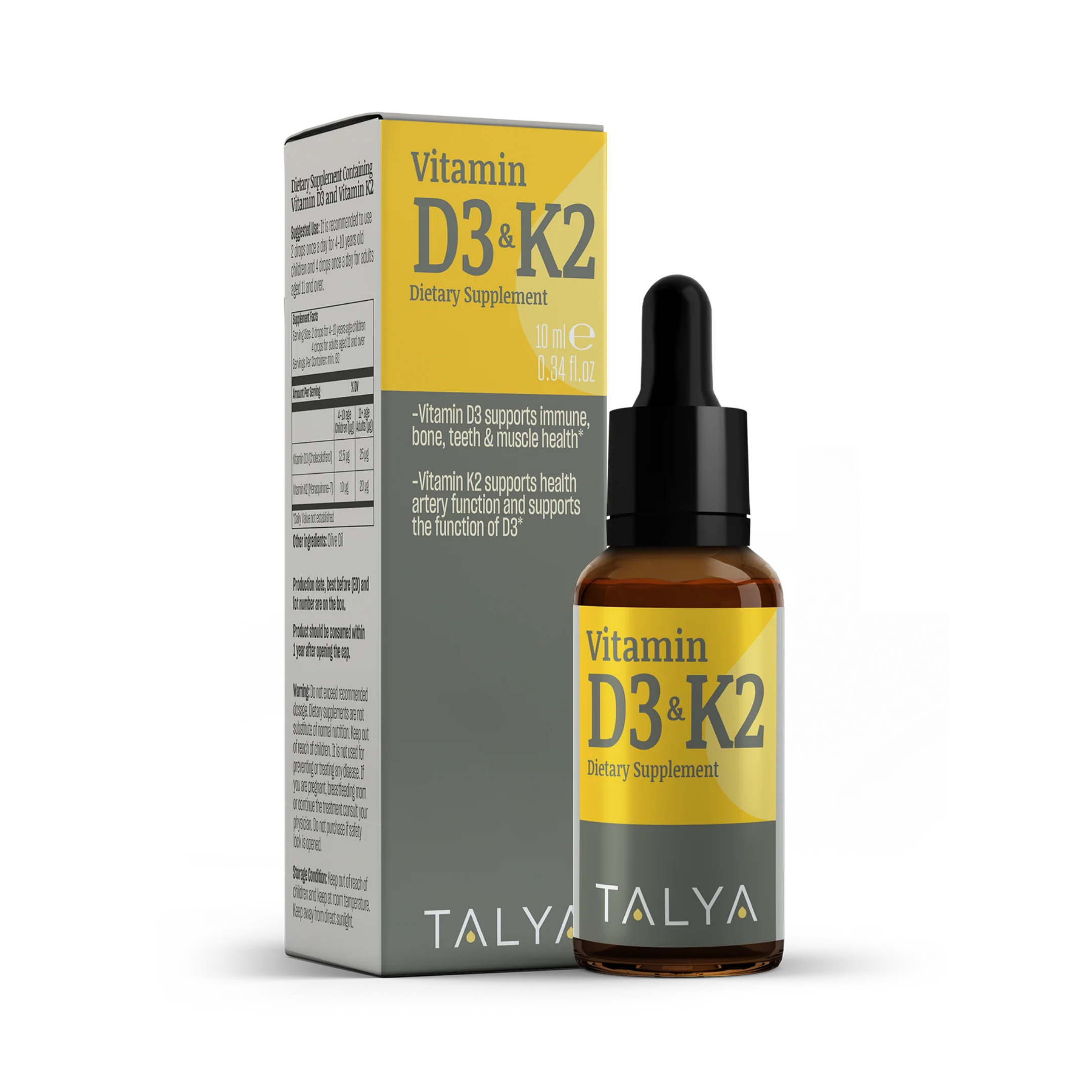 Talya, Vitamin D3 & K2 10 ml, .34 Oz