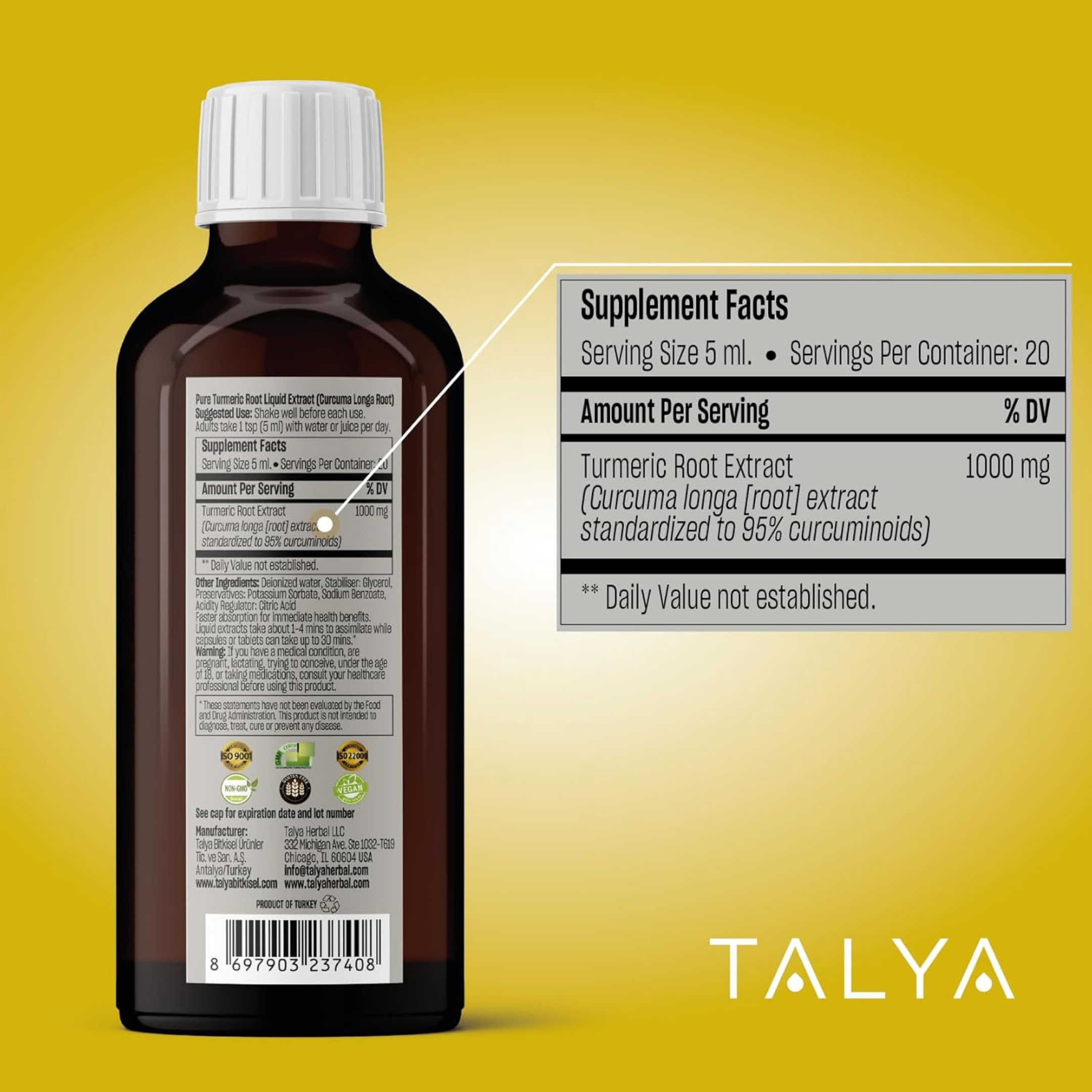 Talya, Turmeric Extract,1000 Mg, 3.38 Oz