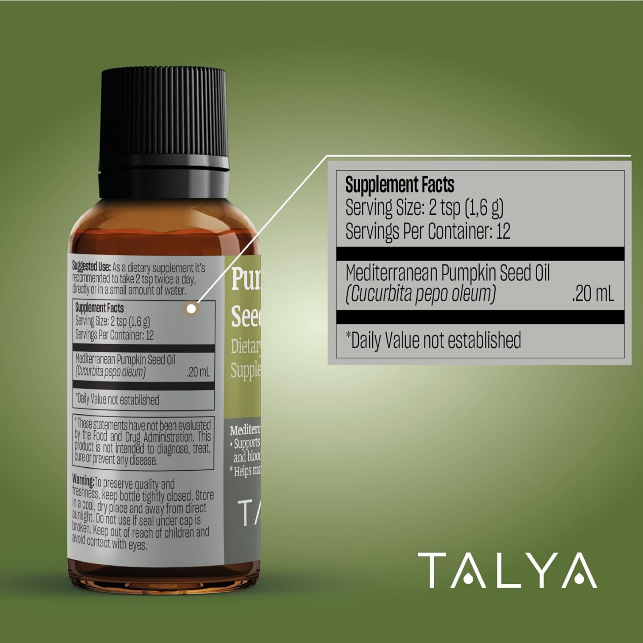 Talya, Pumpkin Seed Oil, 0.67 fl ,Oz