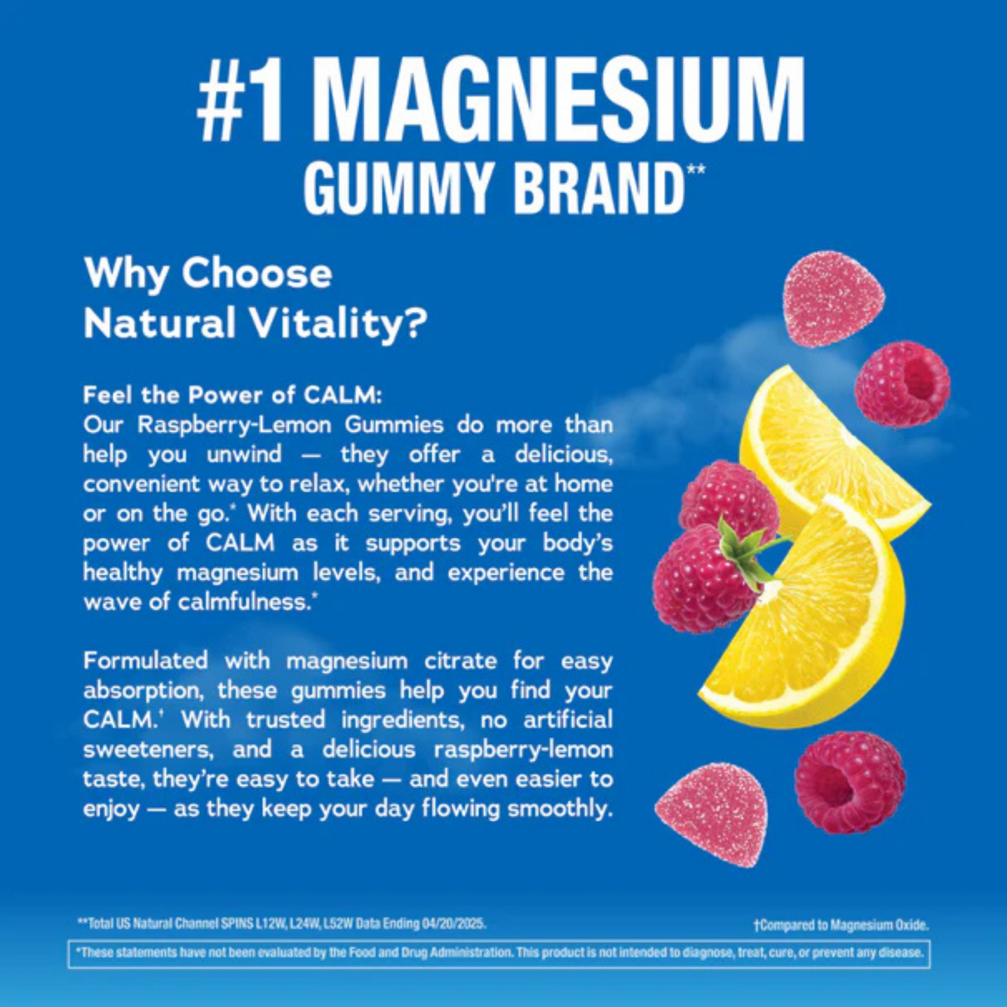 Natural Vitality, CALM, Magnesium Supplement, Raspberry-Lemon, 120 Gummies