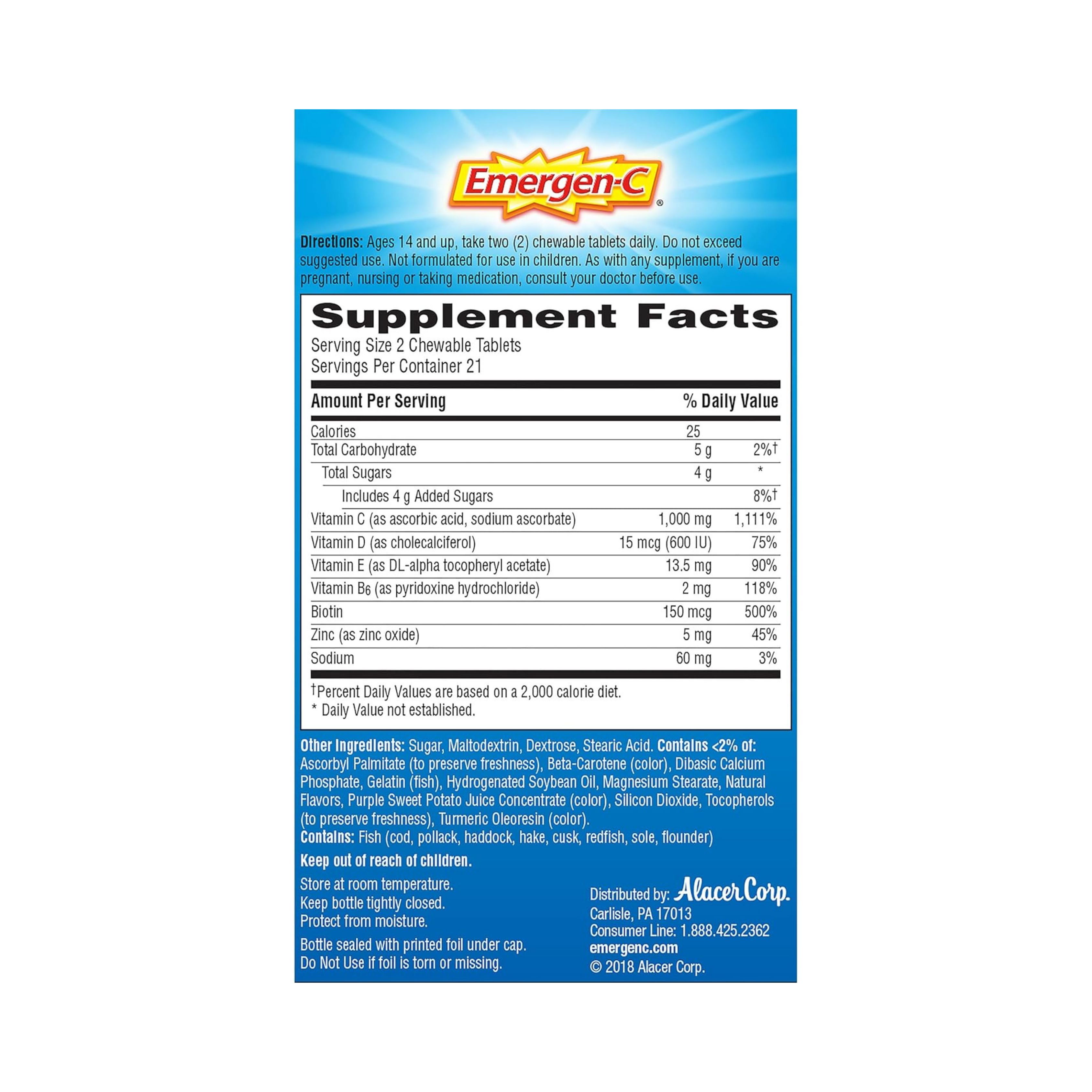 Emergen-C, Vitamin C with Vitamin D Chewable Tablets, 1000 Mg, 42 Count