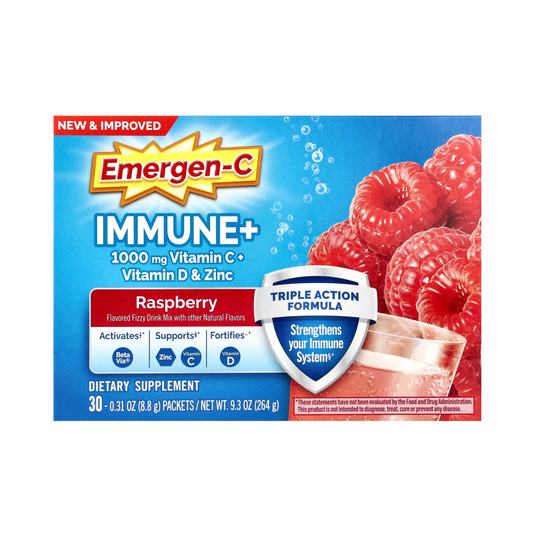 Emergen-C, Immune+ Vitamin C + Vitamin D & Zinc, Raspberry, 30 Packets, 0.31 Oz