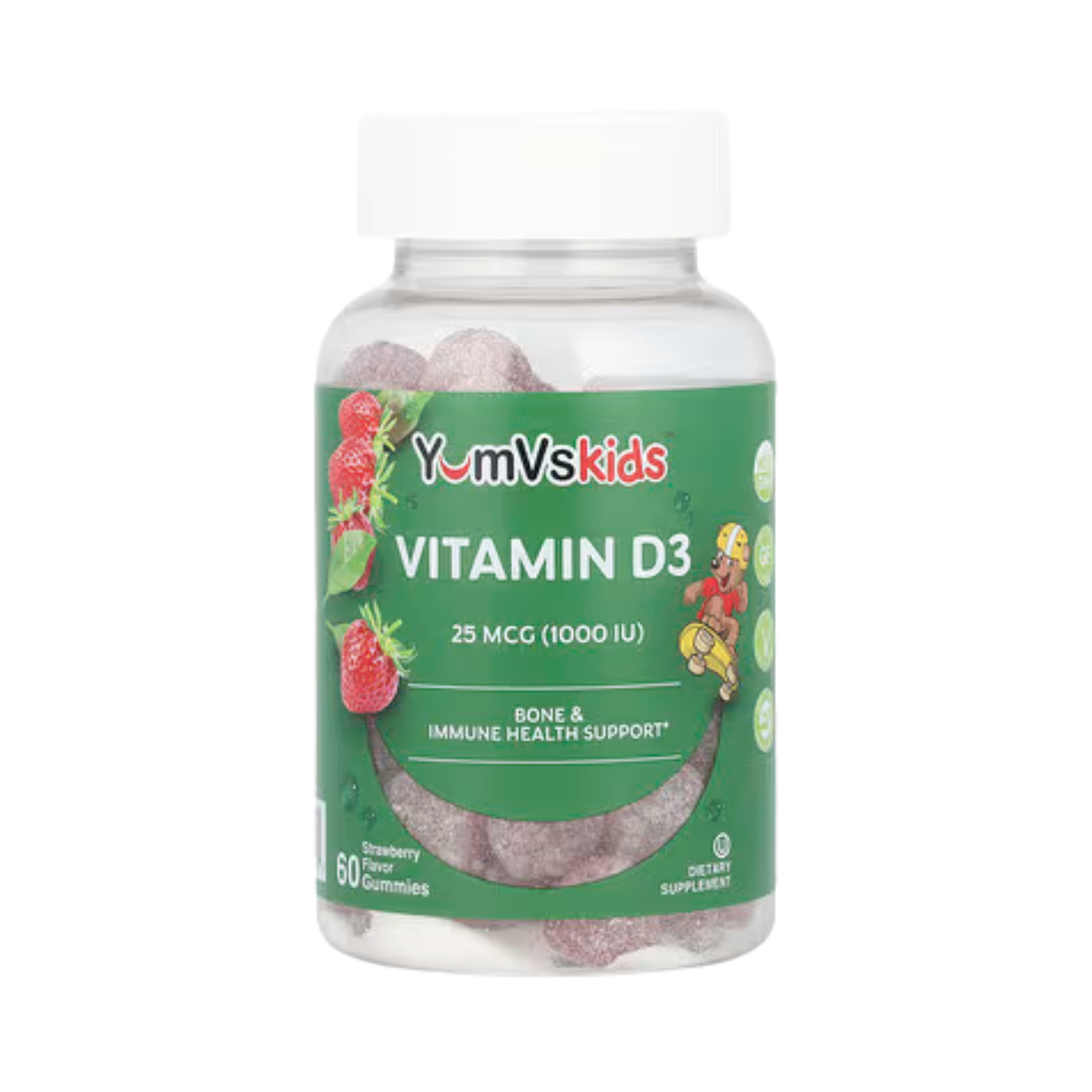 YumVs, Vitamin D3 Gummies, Strawberry, 25 mcg (1,000 IU), 60 Gummies