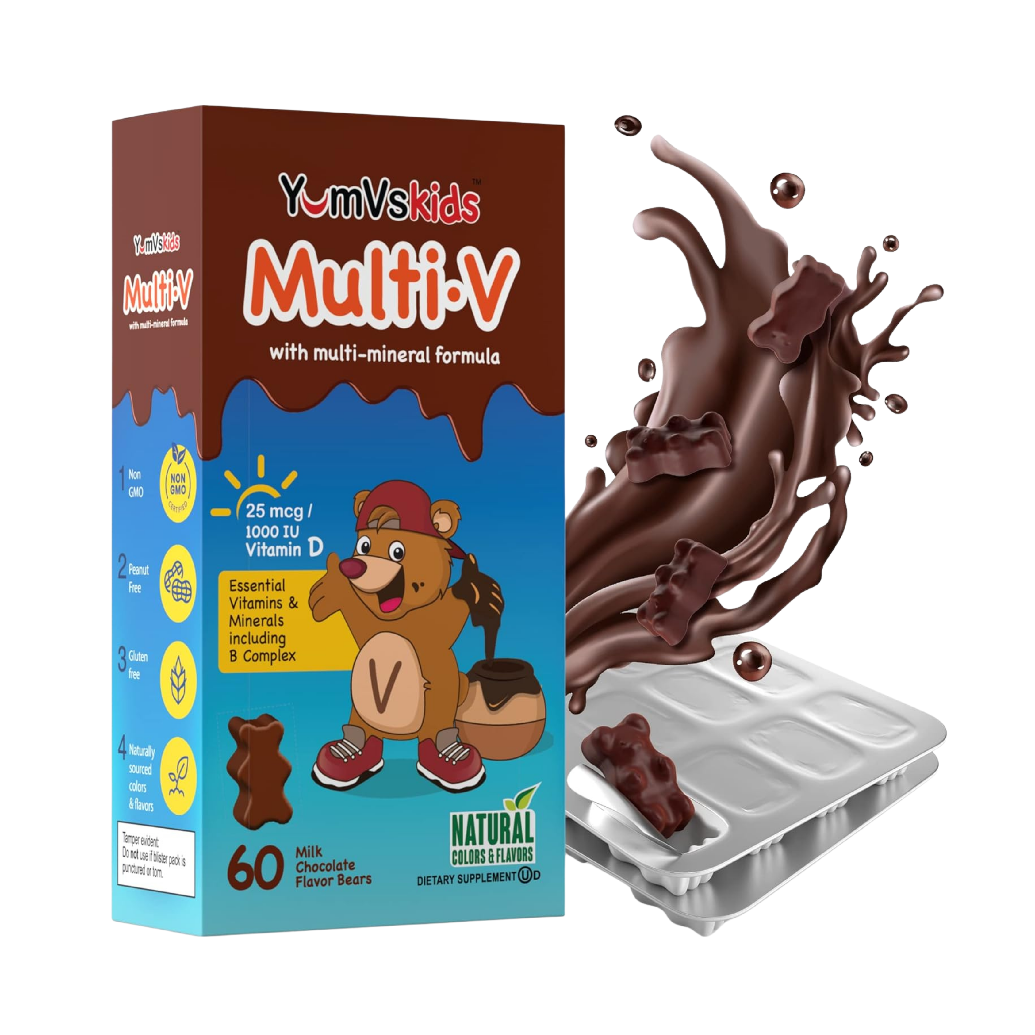 YumVs, Kids, Multi V with Multi-Mineral Formula, Milk Chocolate , 60 Bears