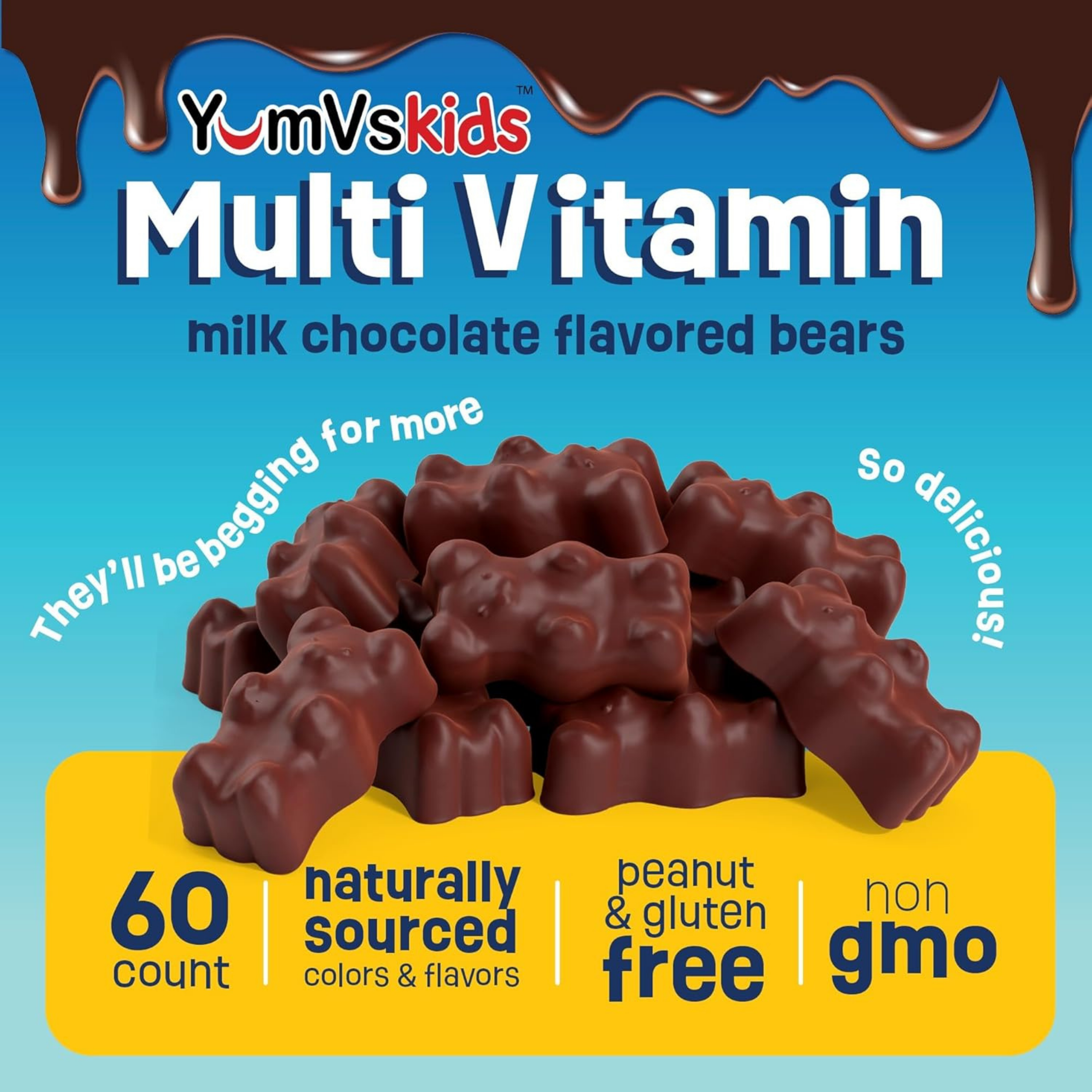 YumVs, Kids, Multi V with Multi-Mineral Formula, Milk Chocolate , 60 Bears
