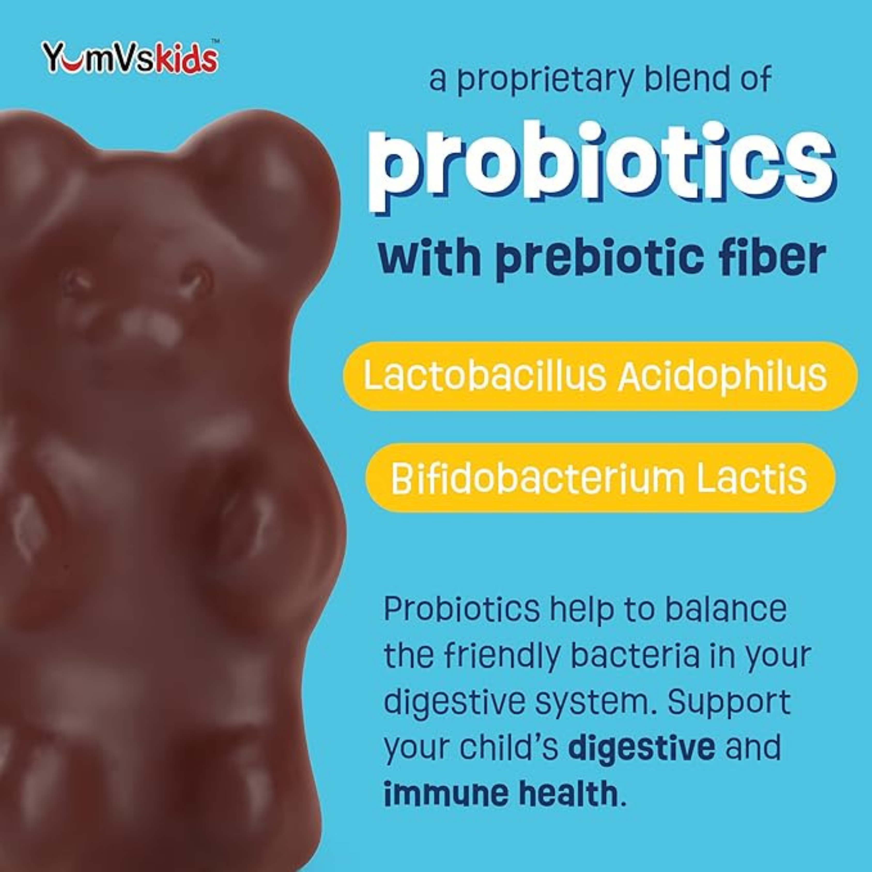 YumVs, Probiotic with Prebiotic Fiber, Milk Chocolate Flavor, Sugar Free, 60 Bears