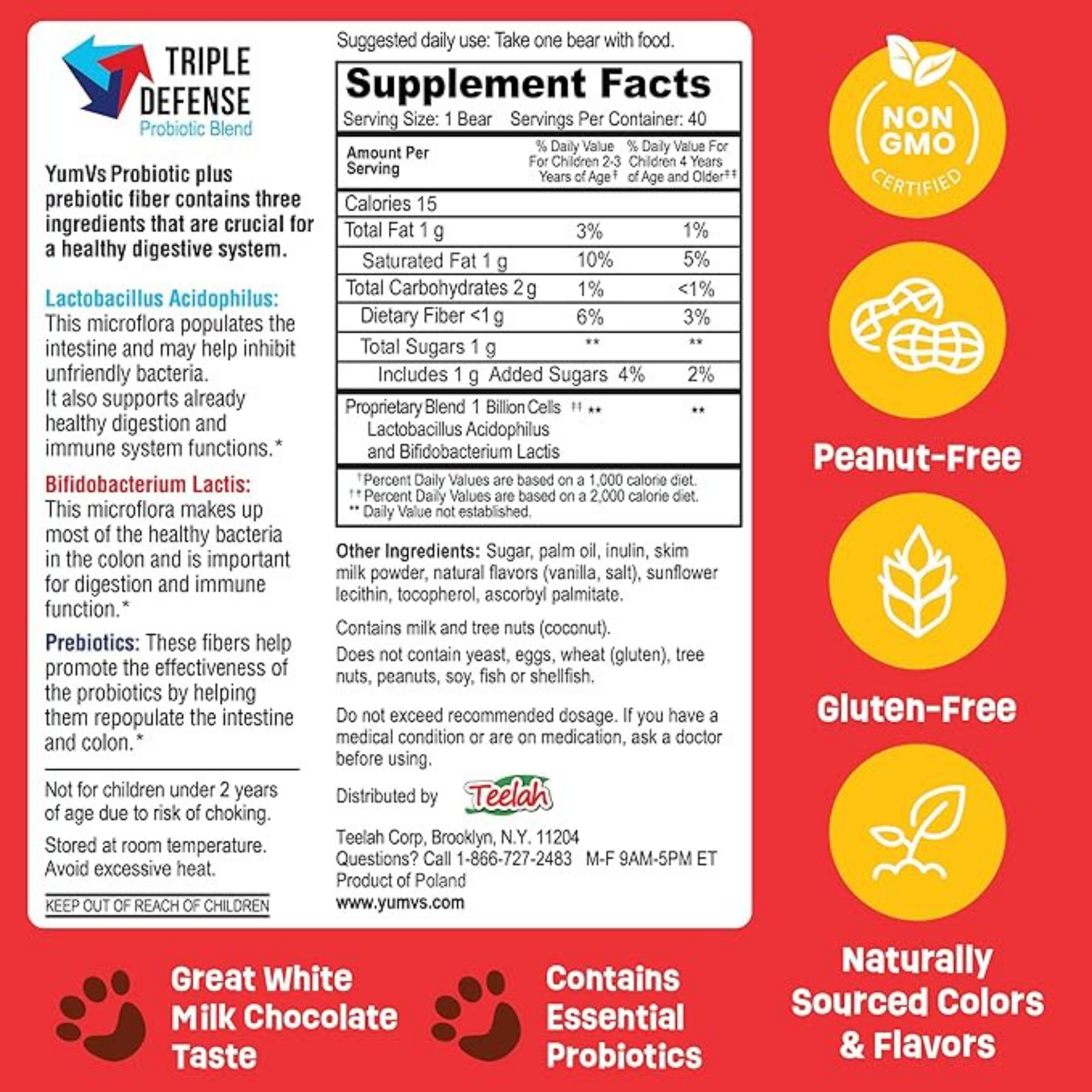 YumVs, Probiotic with Prebiotic Fiber, White Chocolate Flavor, 40  Bears