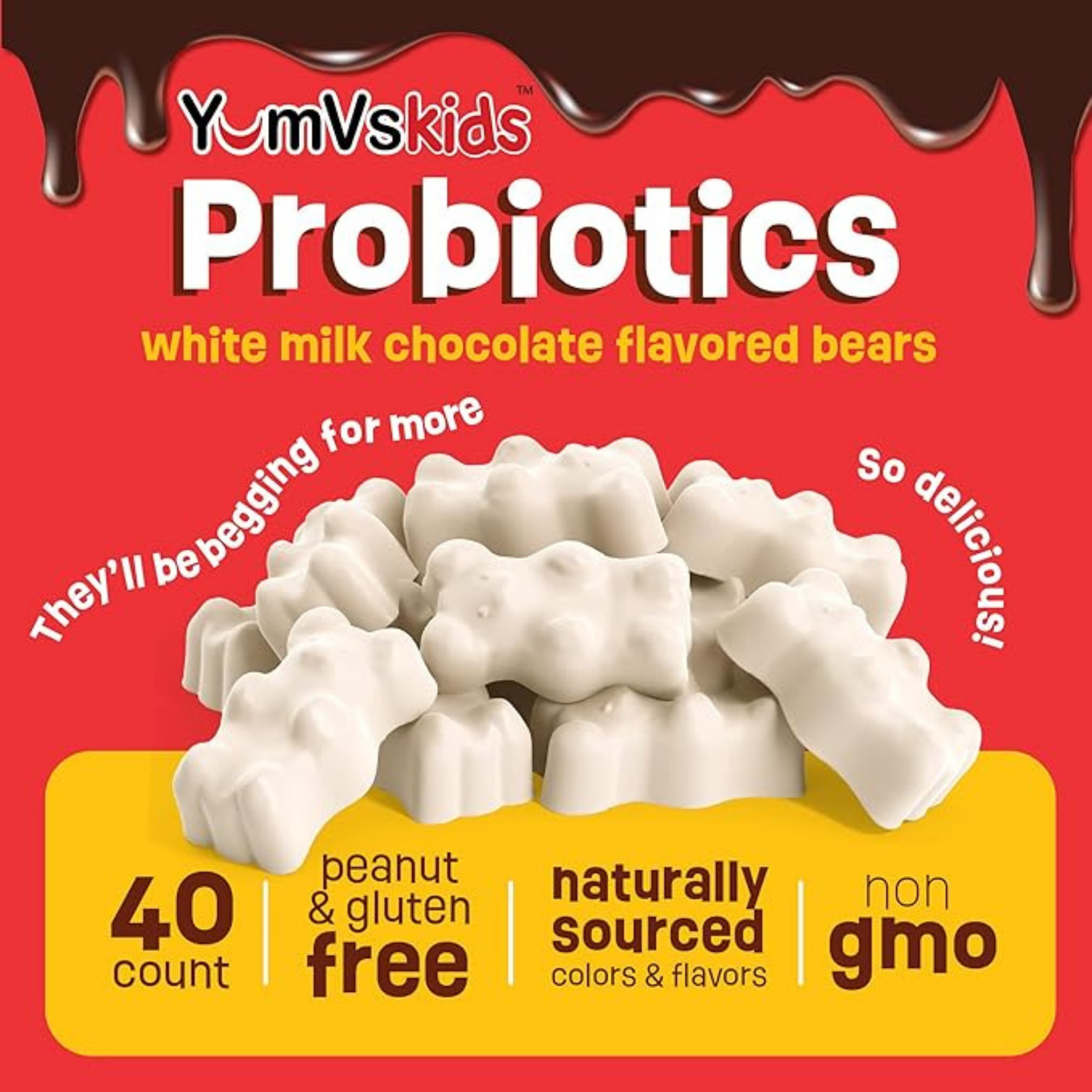 YumVs, Probiotic with Prebiotic Fiber, White Chocolate Flavor, 40  Bears